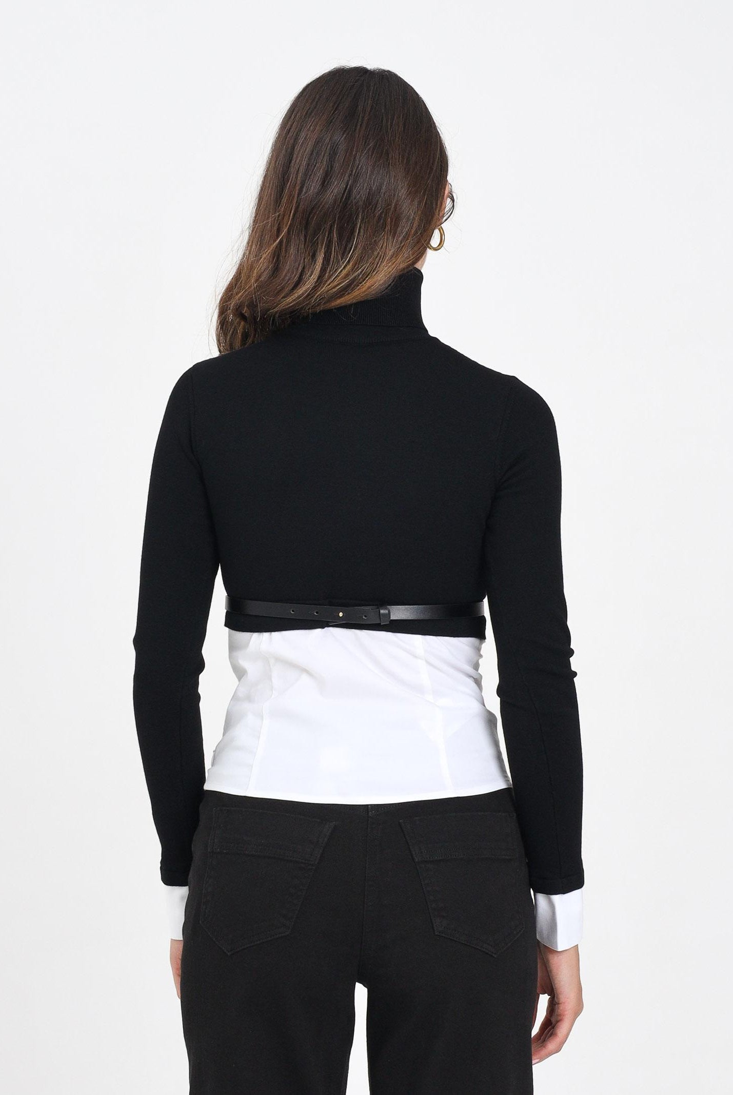 ELISABETTA FRANCHI Maglioncino a collo alto nero da donna in viscosa e popeline di cotone MK14T56E2 222 ELISABETTA FRANCHI