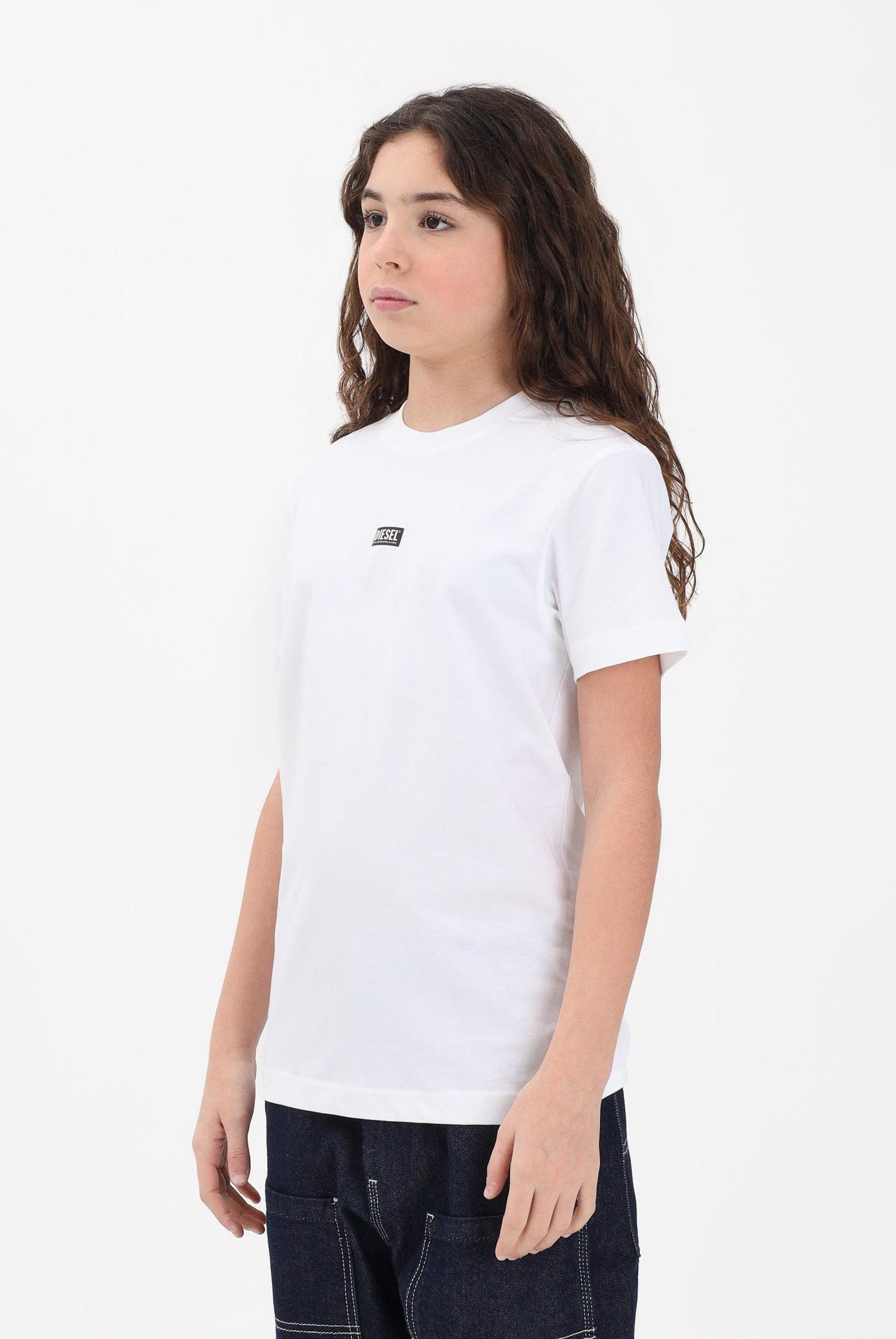 DIESEL T-shirt a manica corta bianca per donna, ragazzi e bambini con logo J027700CATM K100 DIESEL