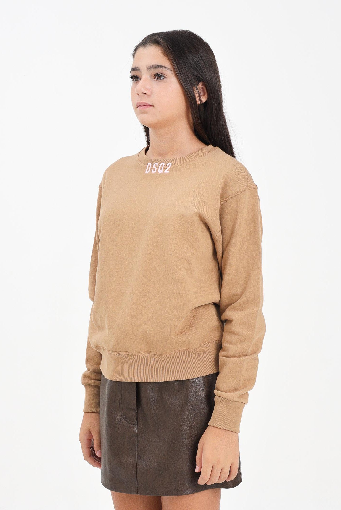 DSQUARED2 Felpa girocollo beige per donna, ragazze e bambine con logo DSQ2 DQ3017D0AEY DQ721 DSQUARED2