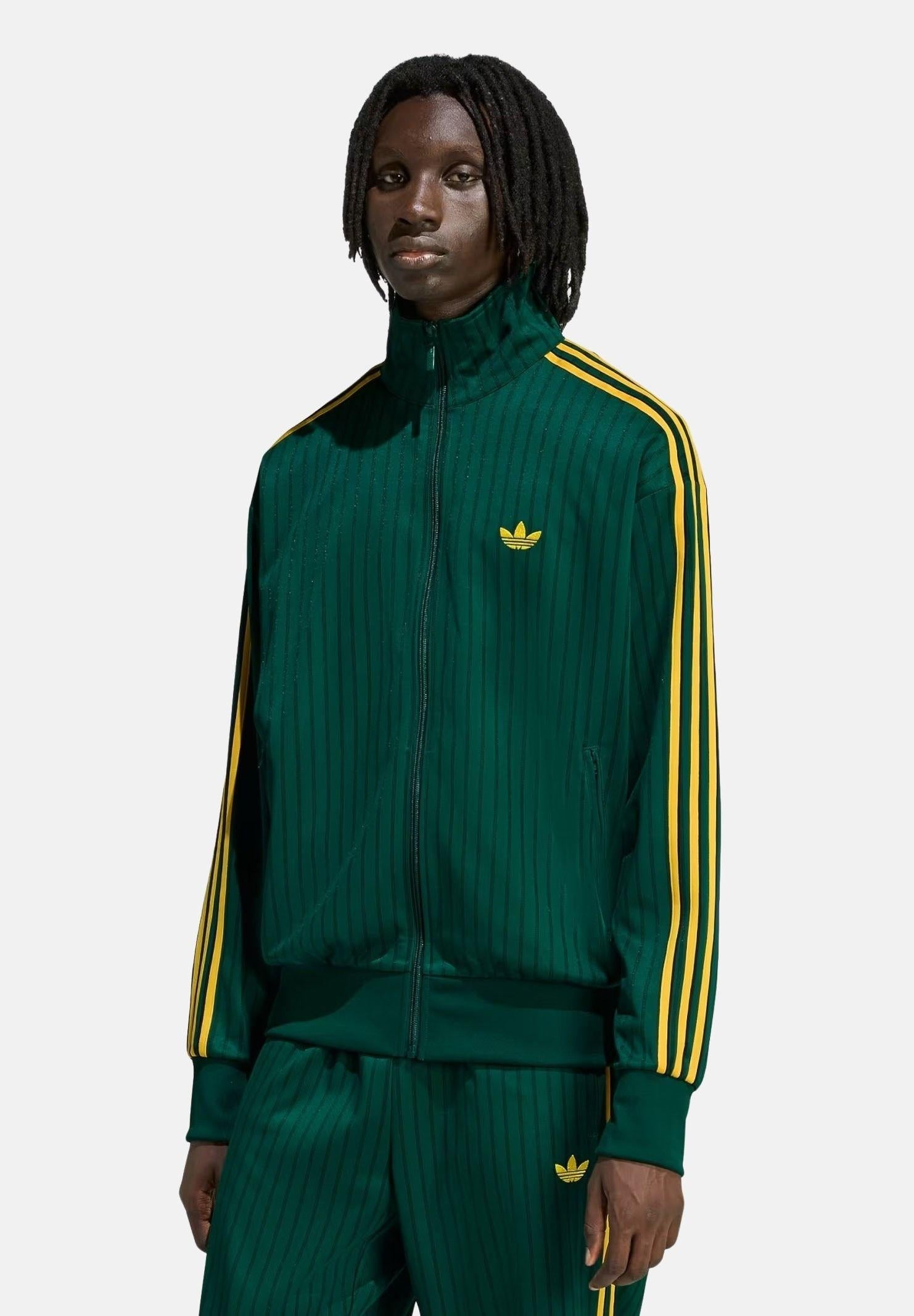 ADIDAS ORIGINALS Felpa con zip FIREBIRD LOOSE PINSTRIPES verde e gialla da uomo KD6287 . ADIDAS ORIGINALS