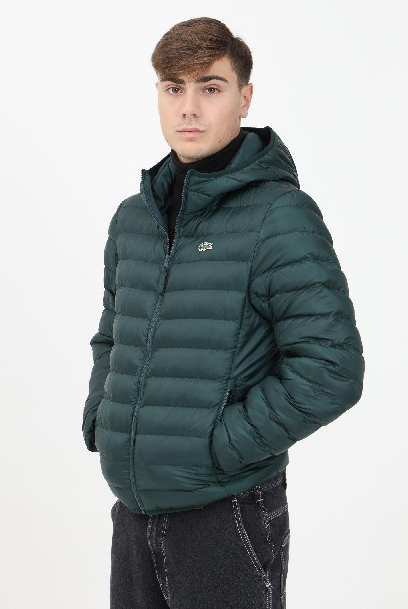 Piumino trapuntato verde da uomo con logo BH2909 YZP LACOSTE