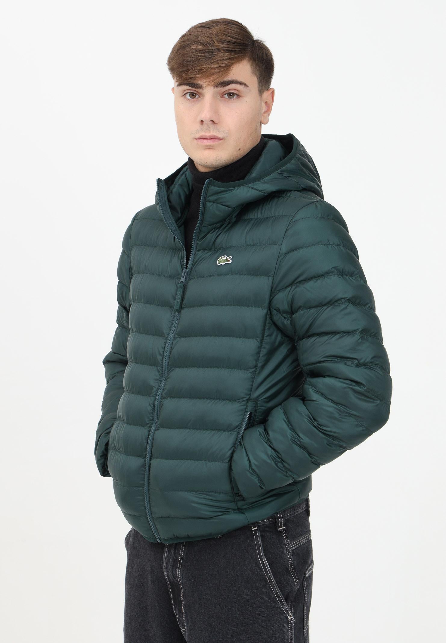 Piumino trapuntato verde da uomo con logo BH2909 YZP LACOSTE