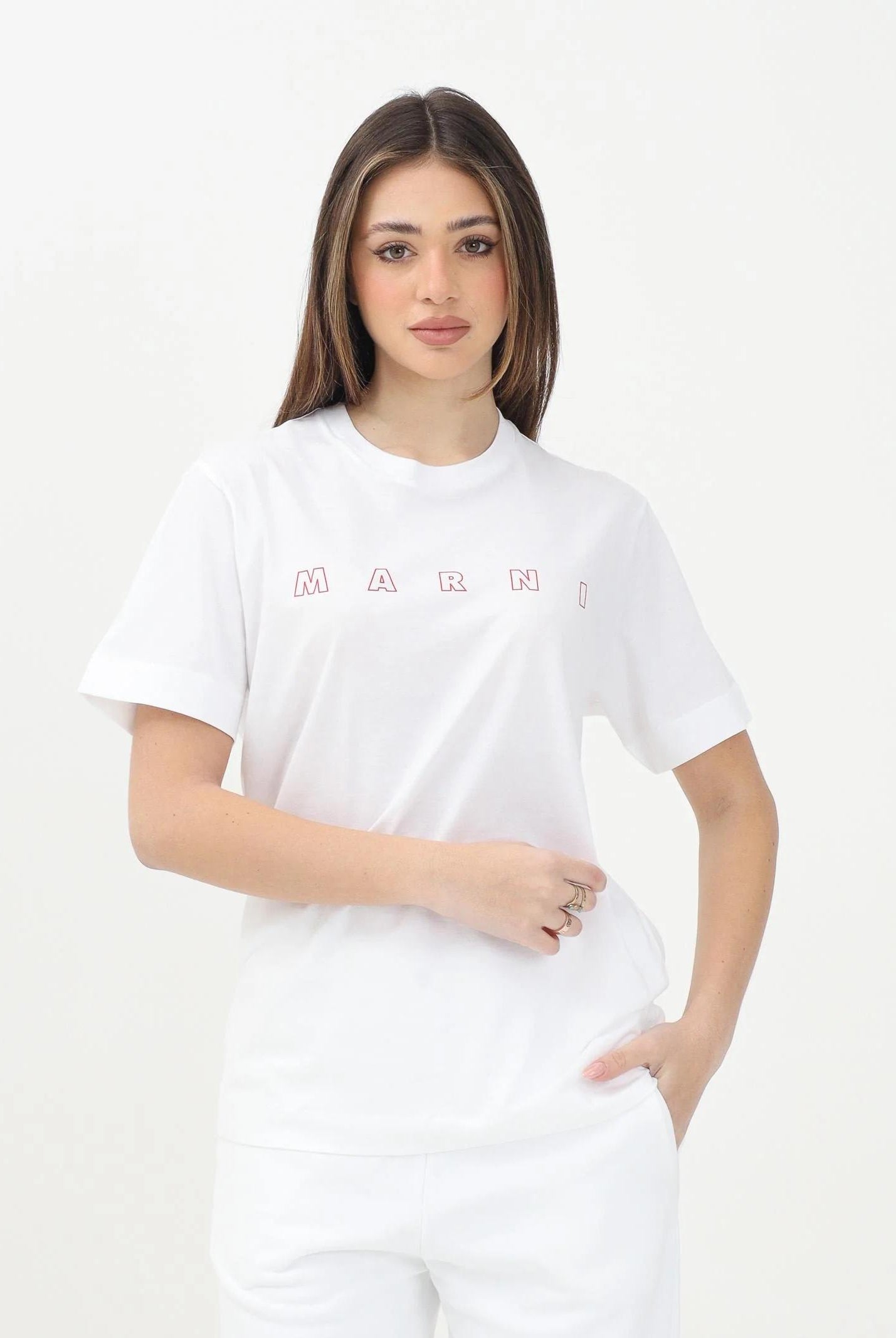 MARNI T-shirt a manica corta bianca per donna, ragazzi e bambine con logo Marni Outline M01466M00RF 0M100 MARNI
