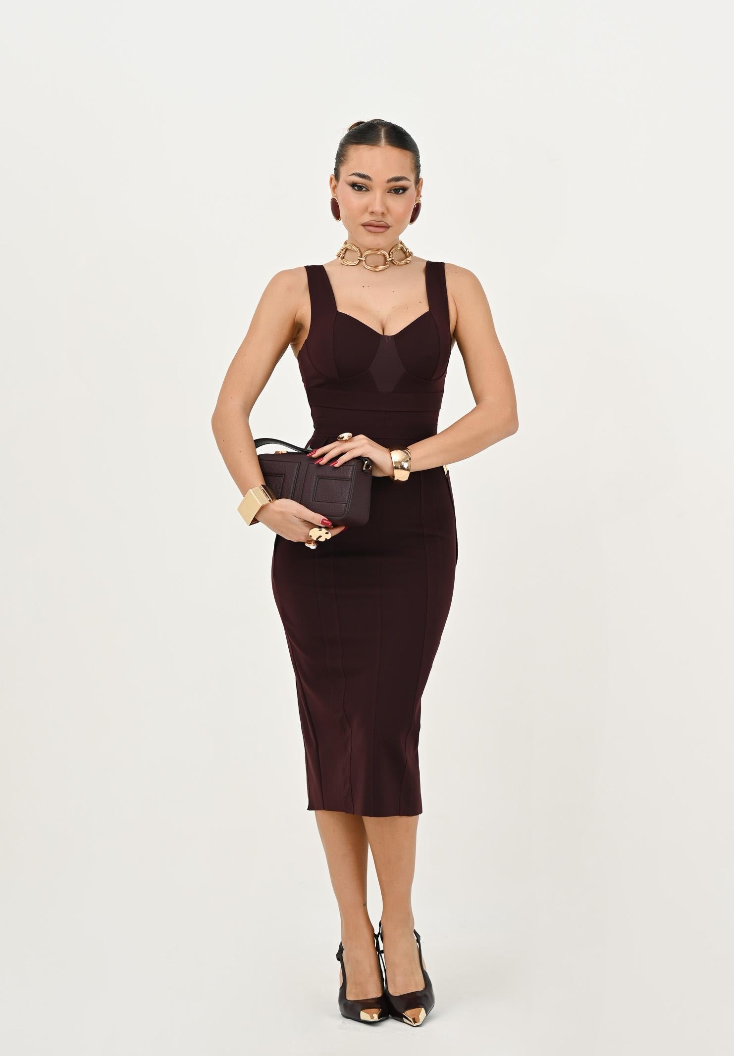 ELISABETTA FRANCHI Abito midi bordeaux da donna in tessuto bielastico AB81056E2 EA4 ELISABETTA FRANCHI
