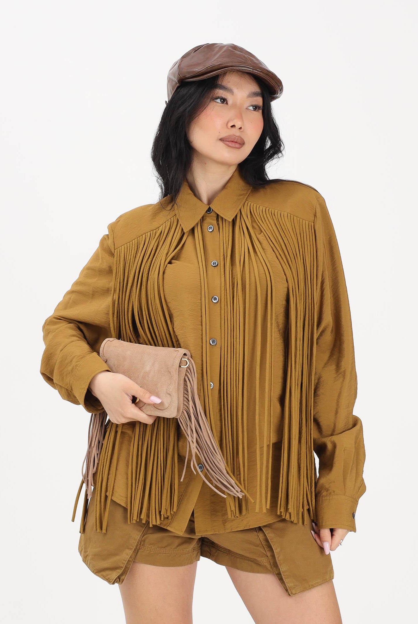 PINKO Camicia a manica lunga kiwi da donna con frange 106824A3AY L25 PINKO