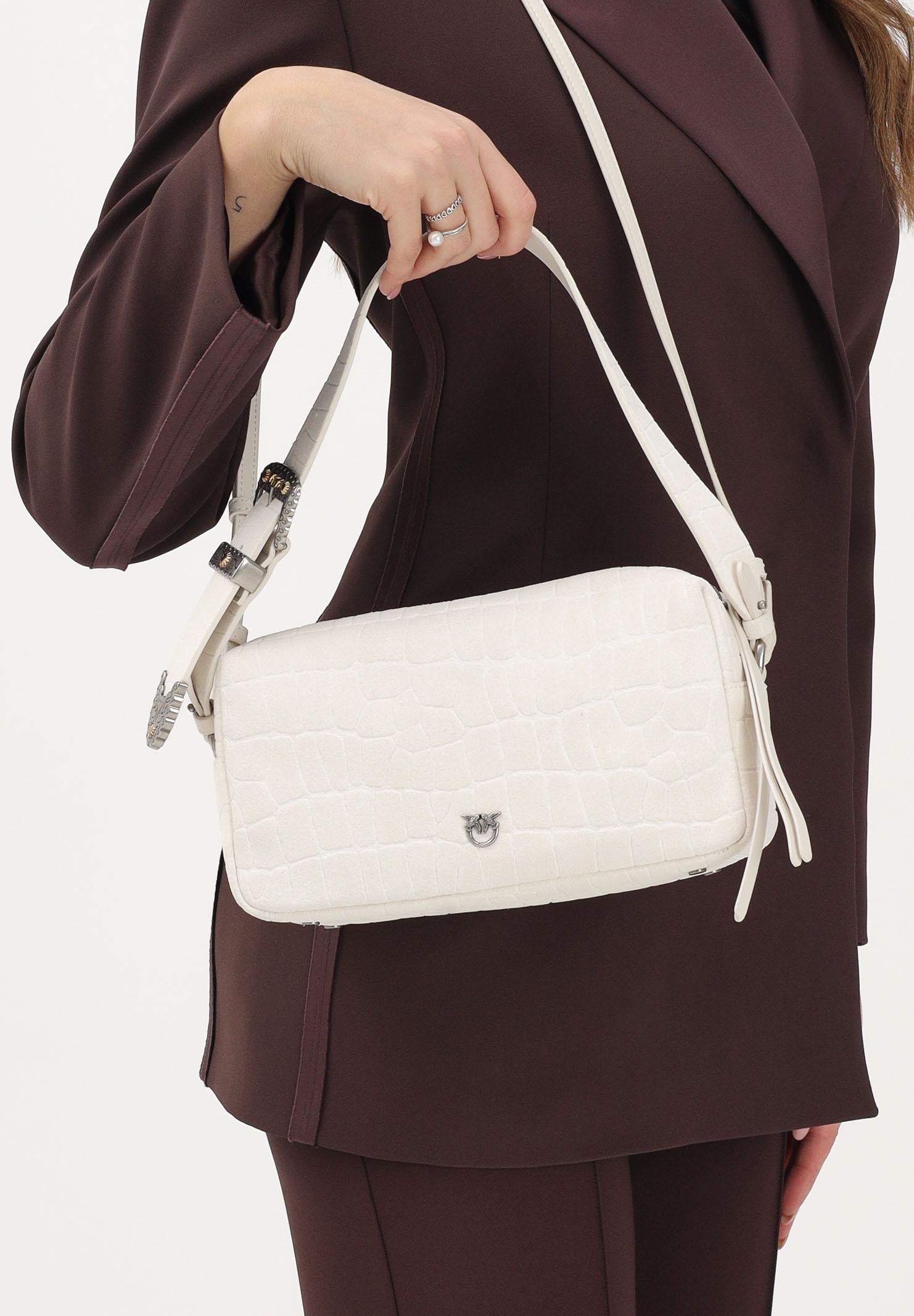 PINKO Borsa a spalla bianca da donna in pelle stampa coccodrillo 106761A2YW Z15O PINKO