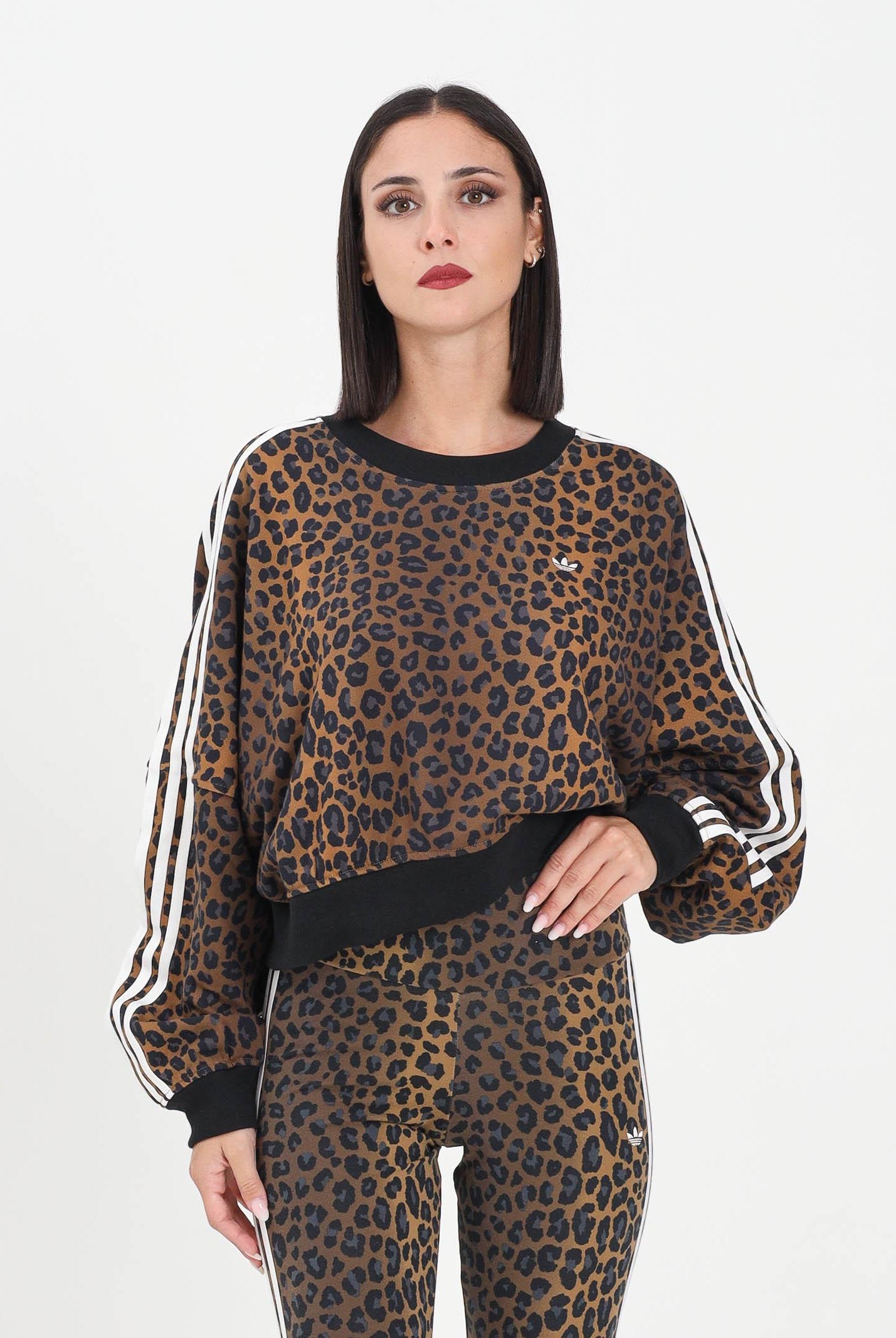 ADIDAS ORIGINALS Felpa girocollo Leopard Crewneck marrone da donna JW7303 ADIDAS ORIGINALS