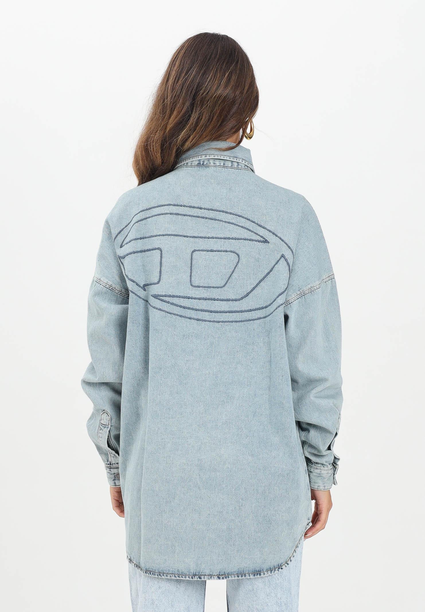 DIESEL Camicia a manica lunga in denim chiaro per donna, ragazzi e bambini con maxi logo Oval D J02307KXBPS K01 DIESEL