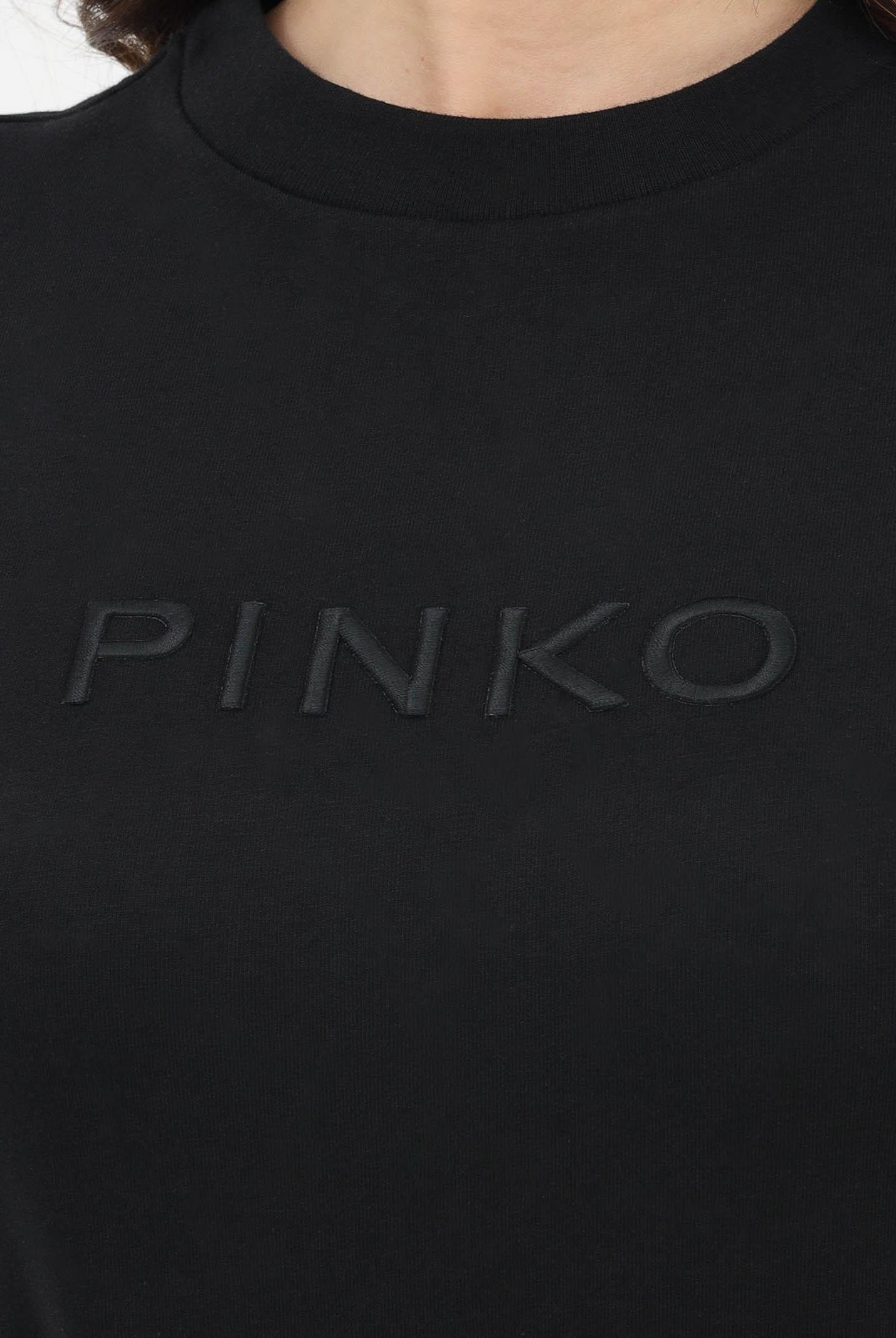 PINKO T-shirt a manica corta nera da donna con ricamo logo 101752A339 Z99 PINKO