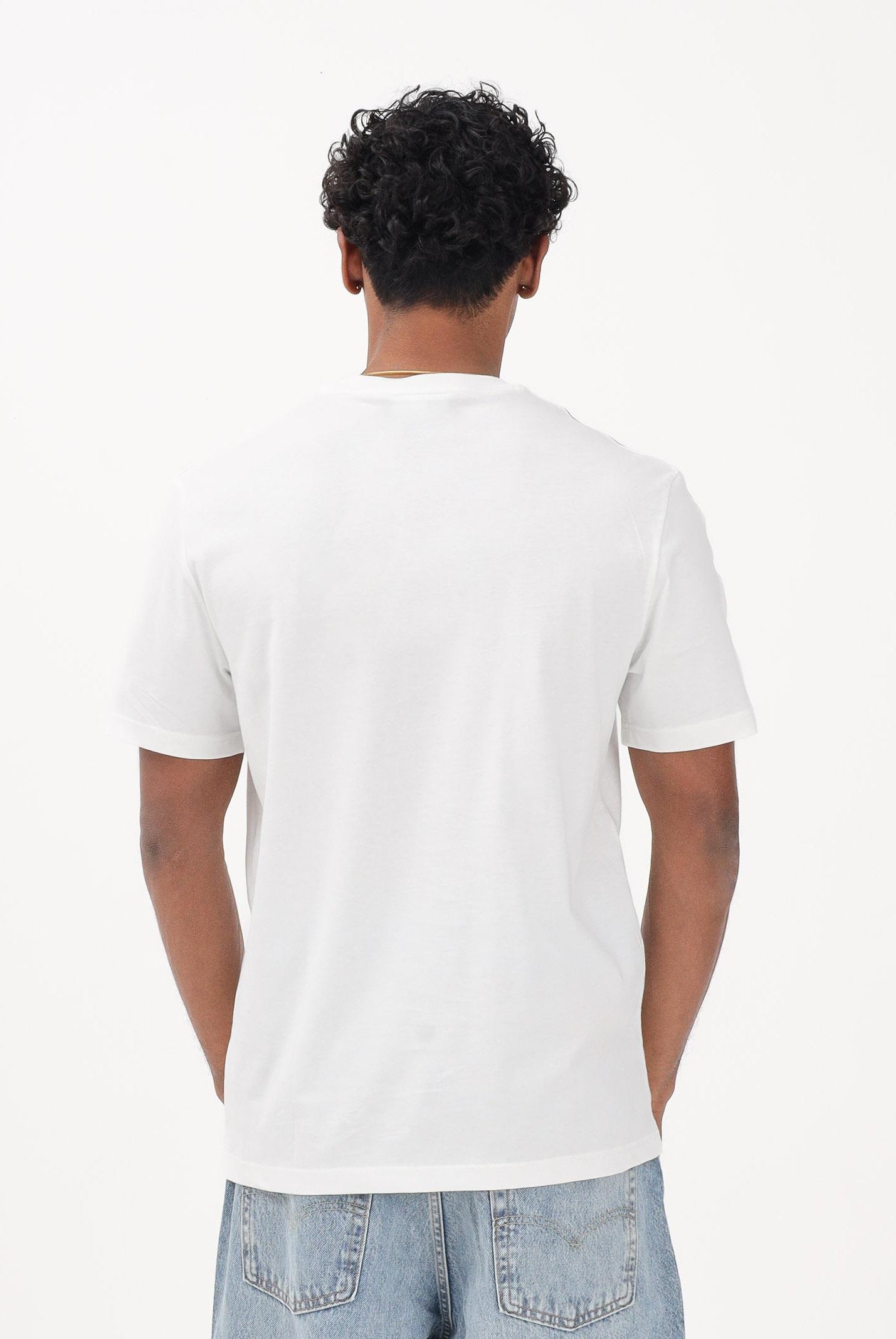 LACOSTE T-shirt a manica corta bianca da uomo con fascia a righe firmata TH0888 70V LACOSTE
