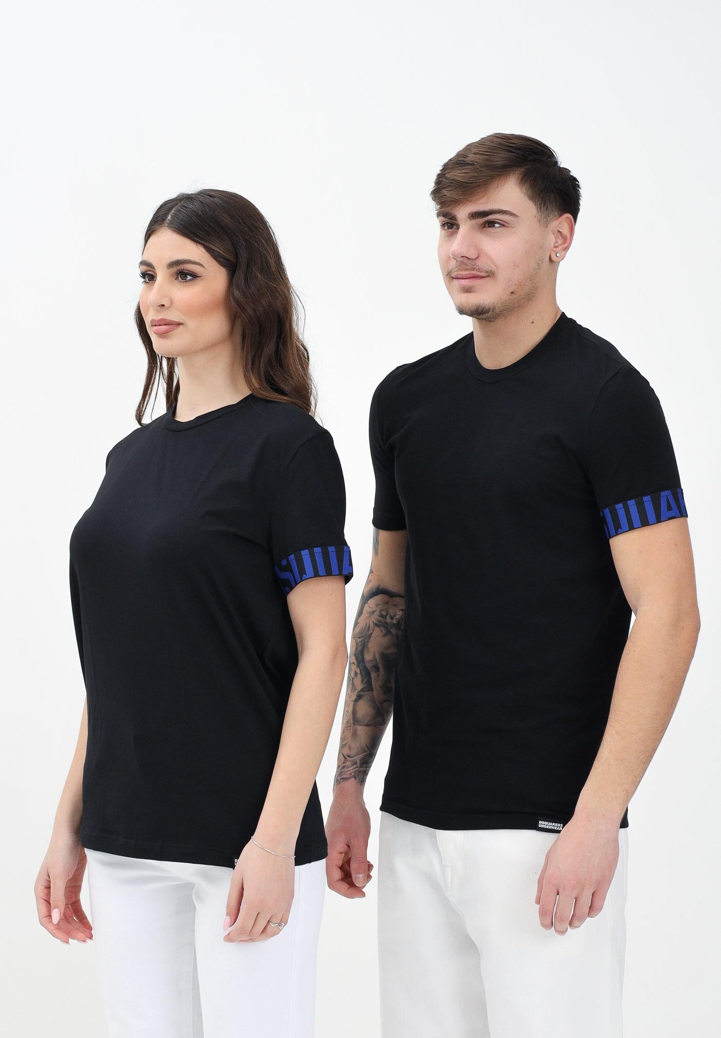 DSQUARED2 T-shirt a manica corta nera per uomo e donna con manica logata D9M3S5770 016 DSQUARED2