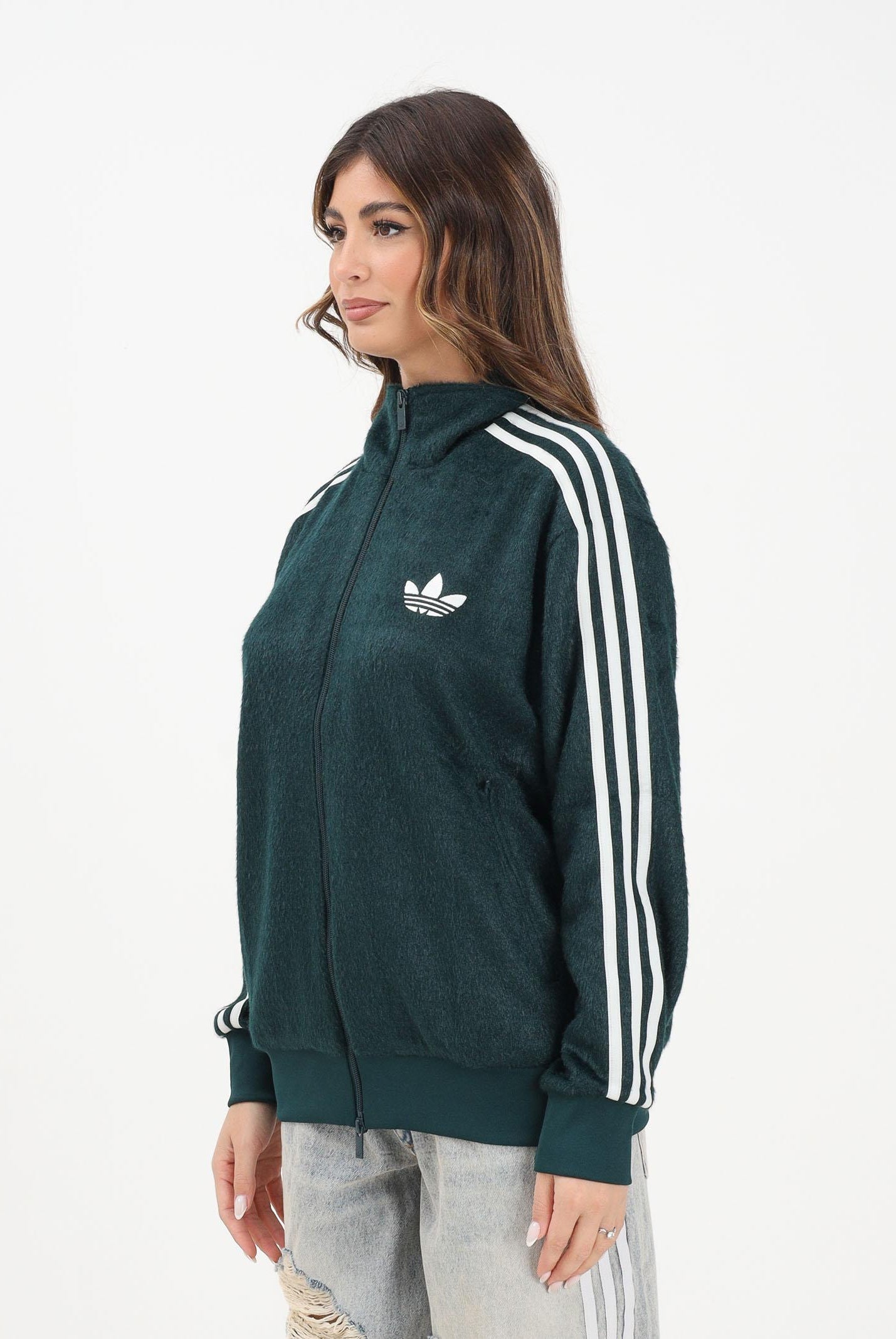 ADIDAS ORIGINALS Felpa con zip MOHAIR FIREBIRD LOOSE verde da donna KS7777 ADIDAS ORIGINALS