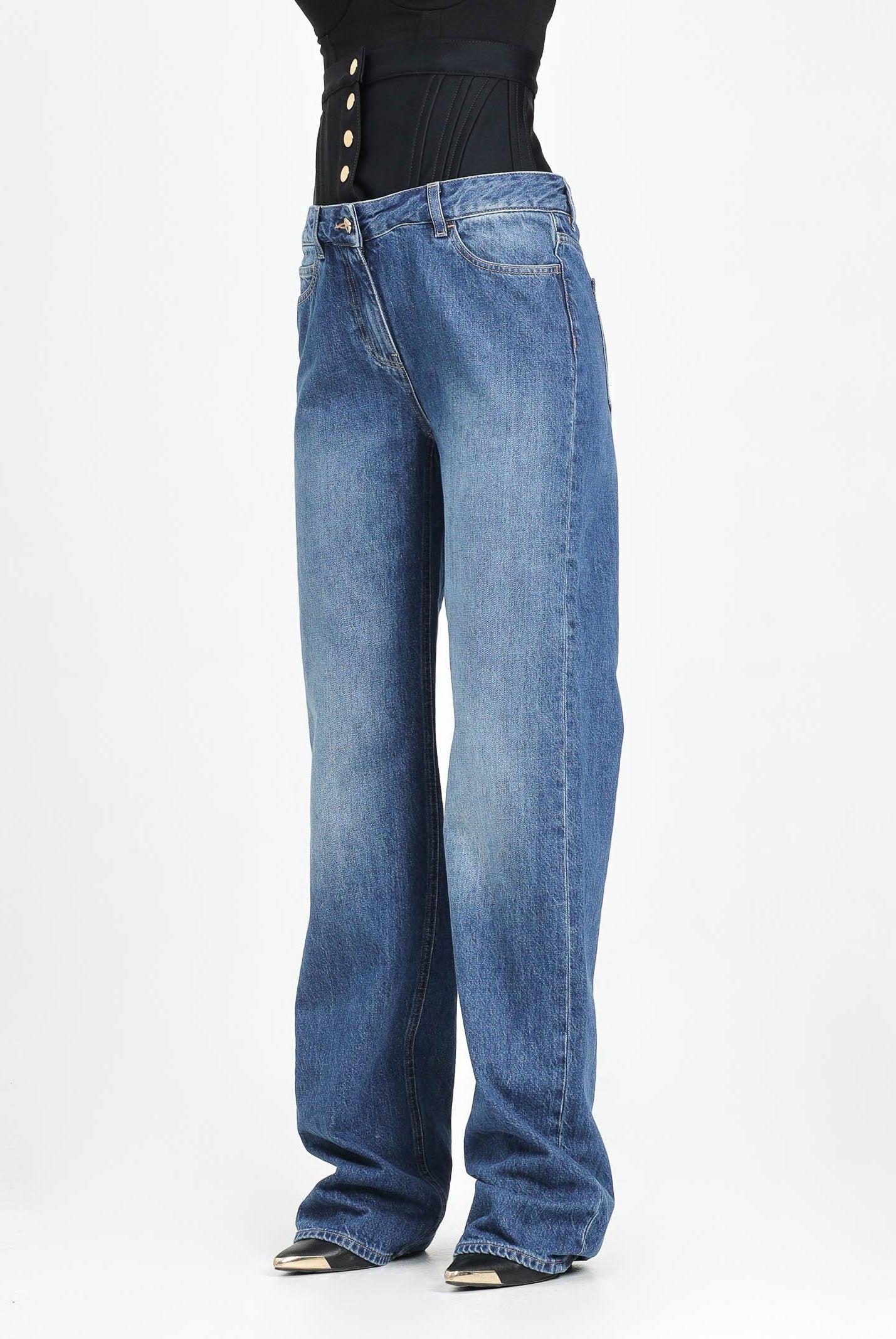 ELISABETTA FRANCHI Jeans in denim blu da donna con fascia in neoprene PJ15I56E2 EI1 ELISABETTA FRANCHI