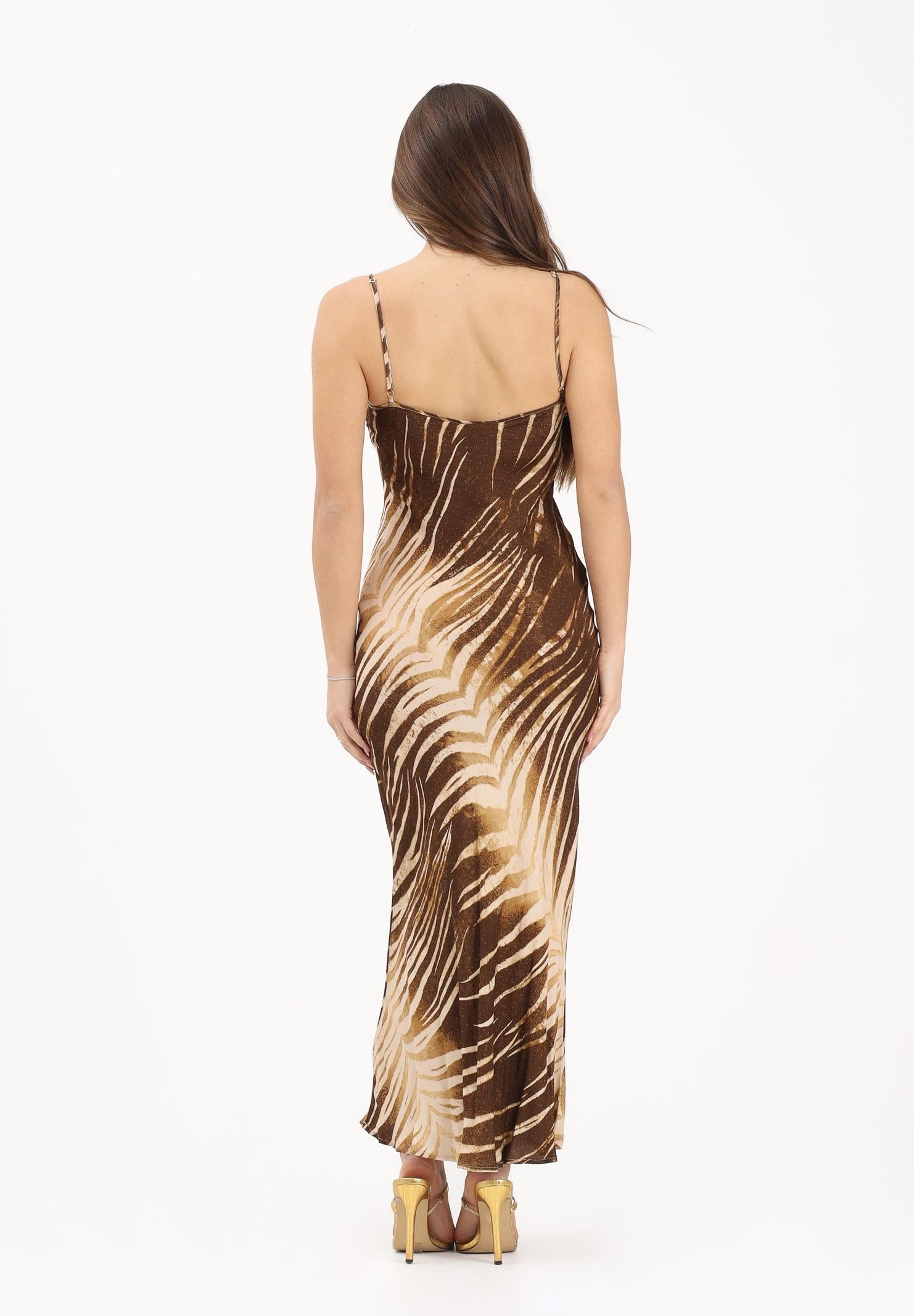 JUST CAVALLI Abito midi beige da donna con stampa di foglie stilizzate 80PAO925NS819 751 JUST CAVALLI