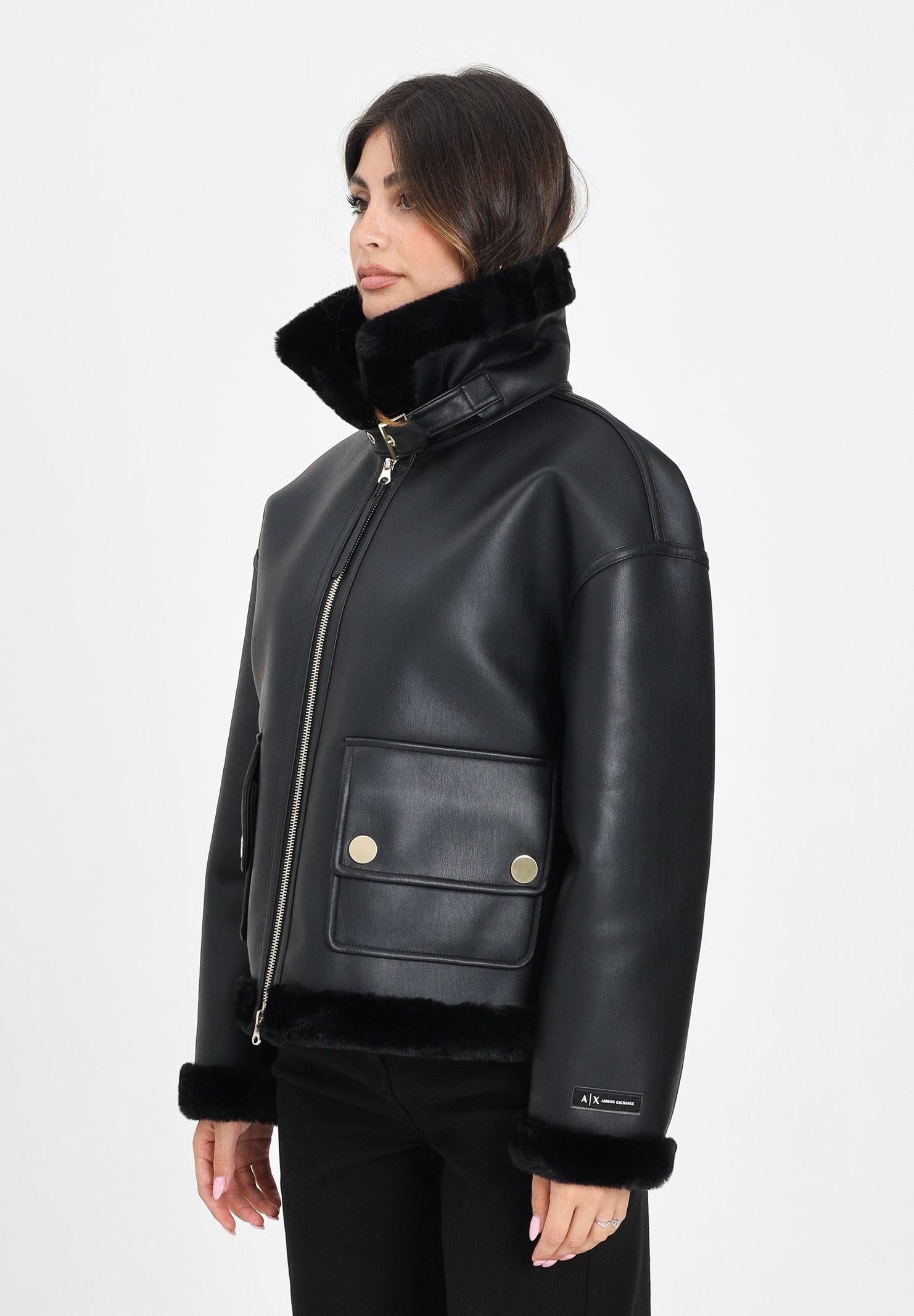 ARMANI EXCHANGE Montone nero da donna con interno e profili in eco-pelliccia XW000713AF16389 UC001 ARMANI EXCHANGE