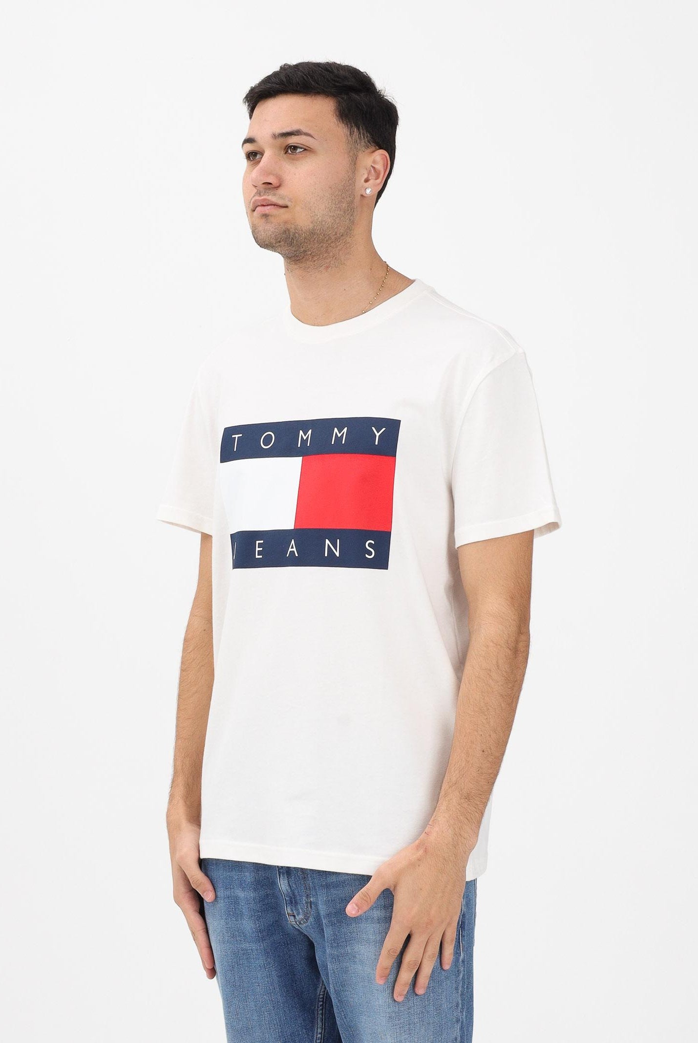 TOMMY JEANS T-shirt a manica corta Flag Badge panna da uomo DM0DM22645 YBH TOMMY JEANS