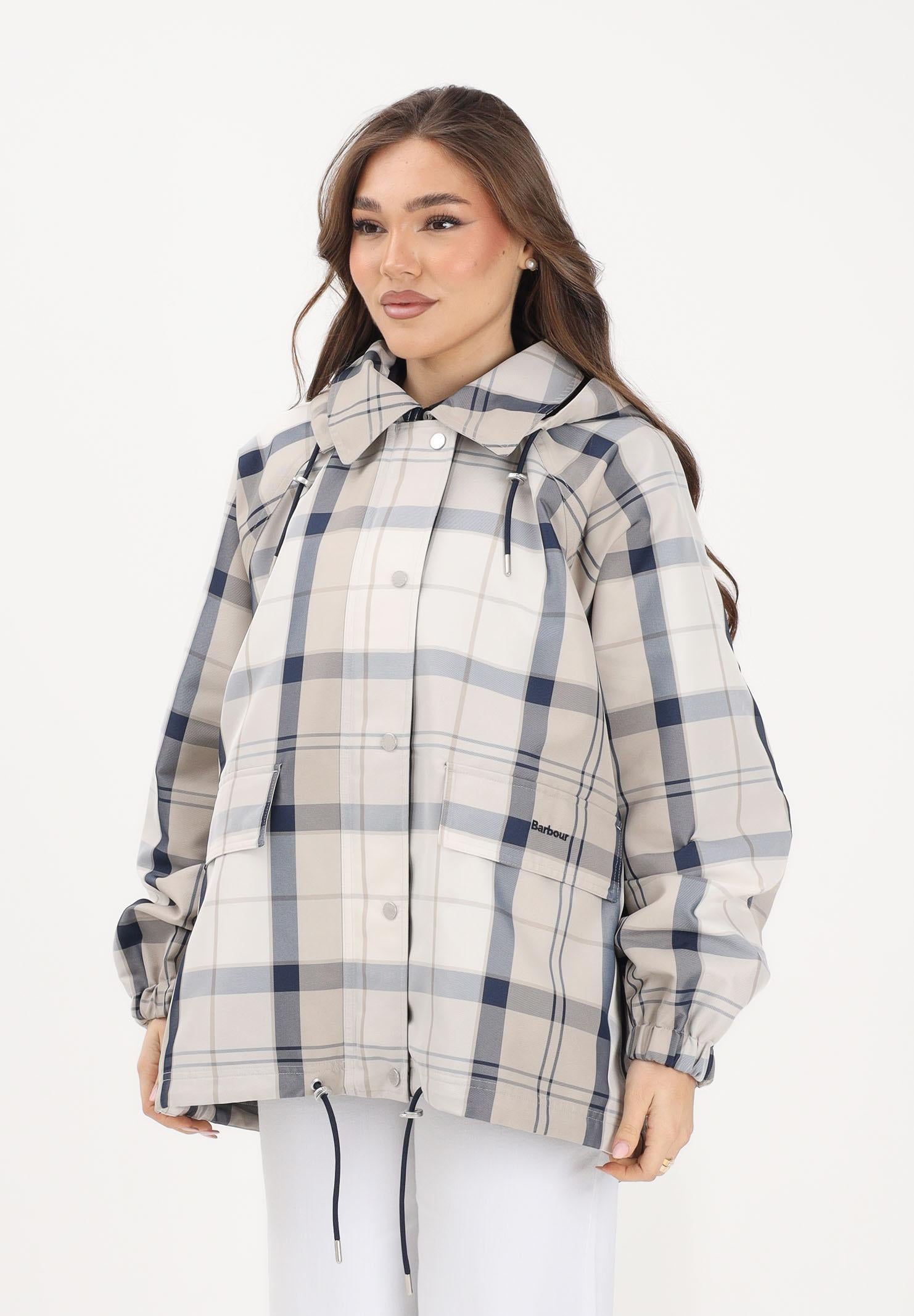 BARBOUR Giacca antipioggia Ballina con motivo a quadri blu e beige da donna 261-LSP0324 NY51 BARBOUR