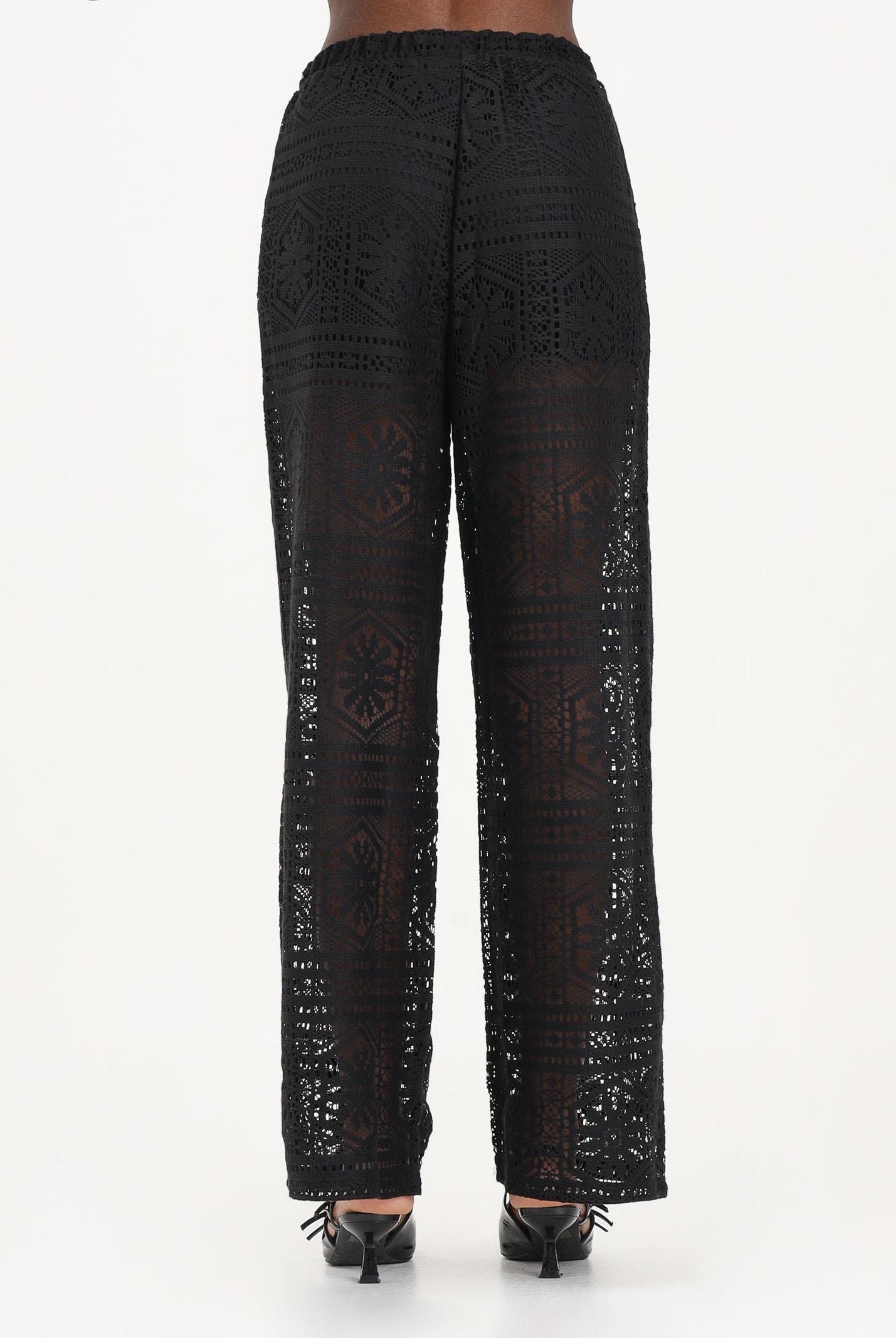ONLY Pantalone nero da donna realizzato in raffinato tessuto pizzo lavorato 15372107 BL ONLY