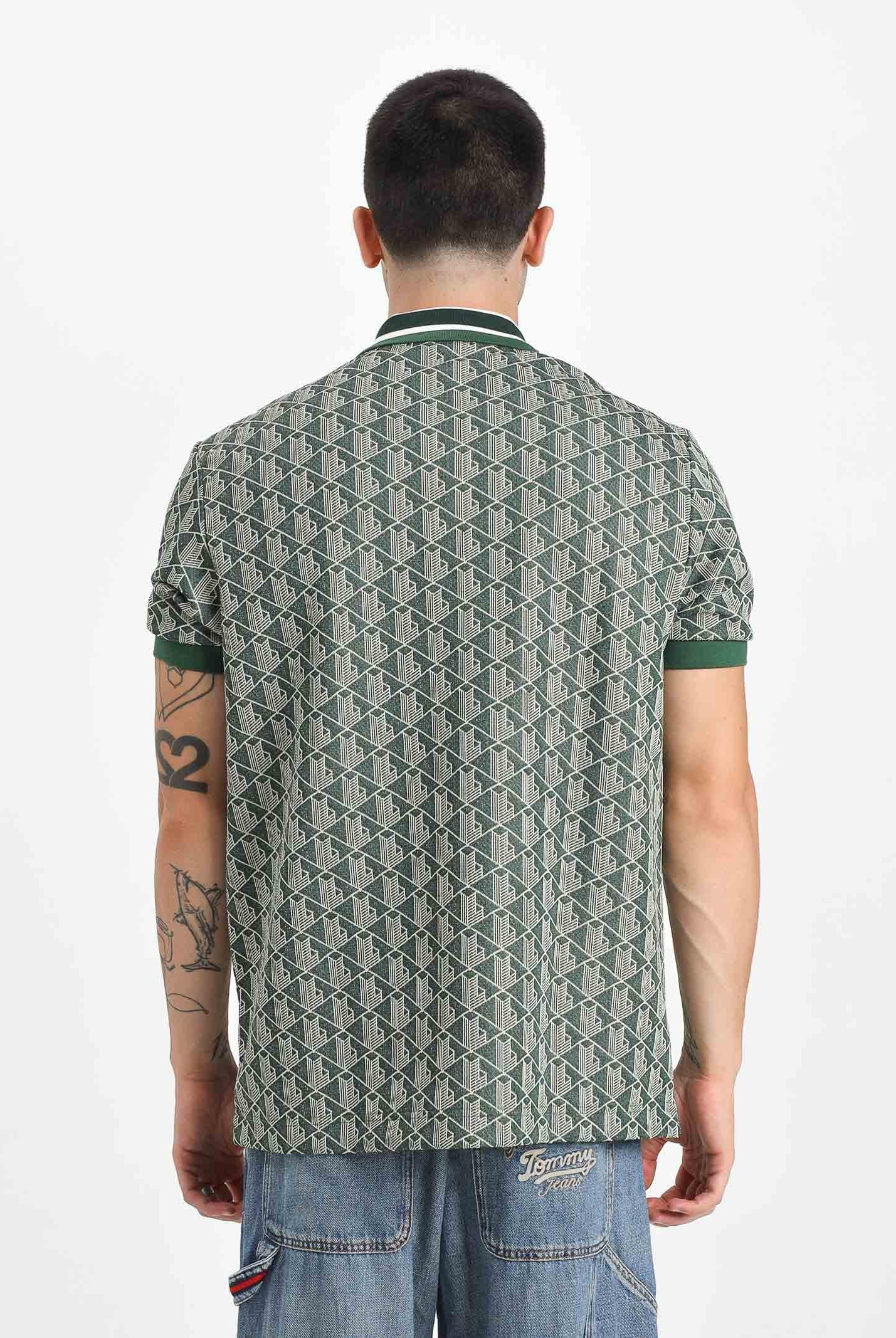 LACOSTE Polo a manica corta verde da uomo in jacquard con monogramma DH1417 D1R LACOSTE