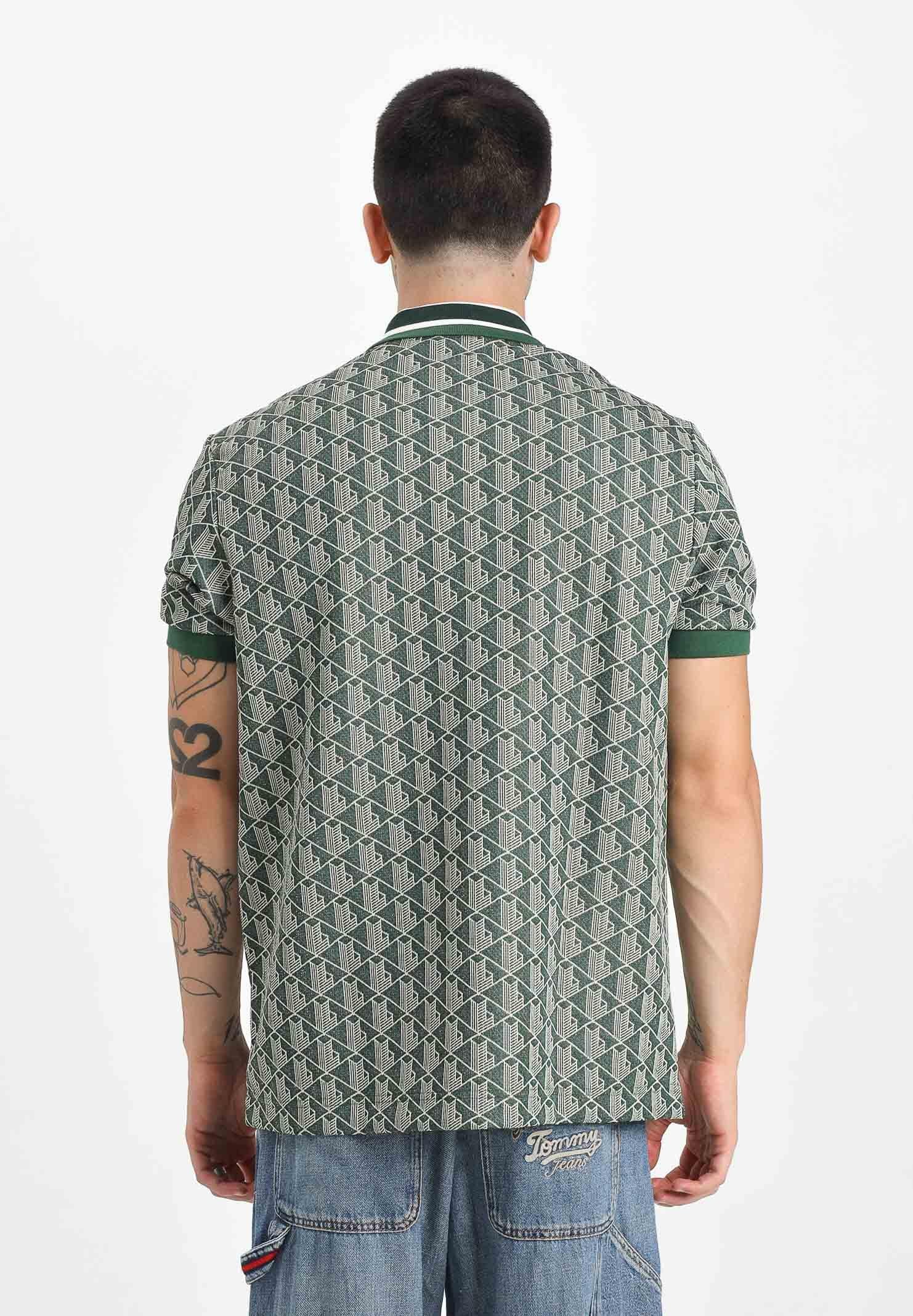 LACOSTE Polo a manica corta verde da uomo in jacquard con monogramma DH1417 D1R LACOSTE