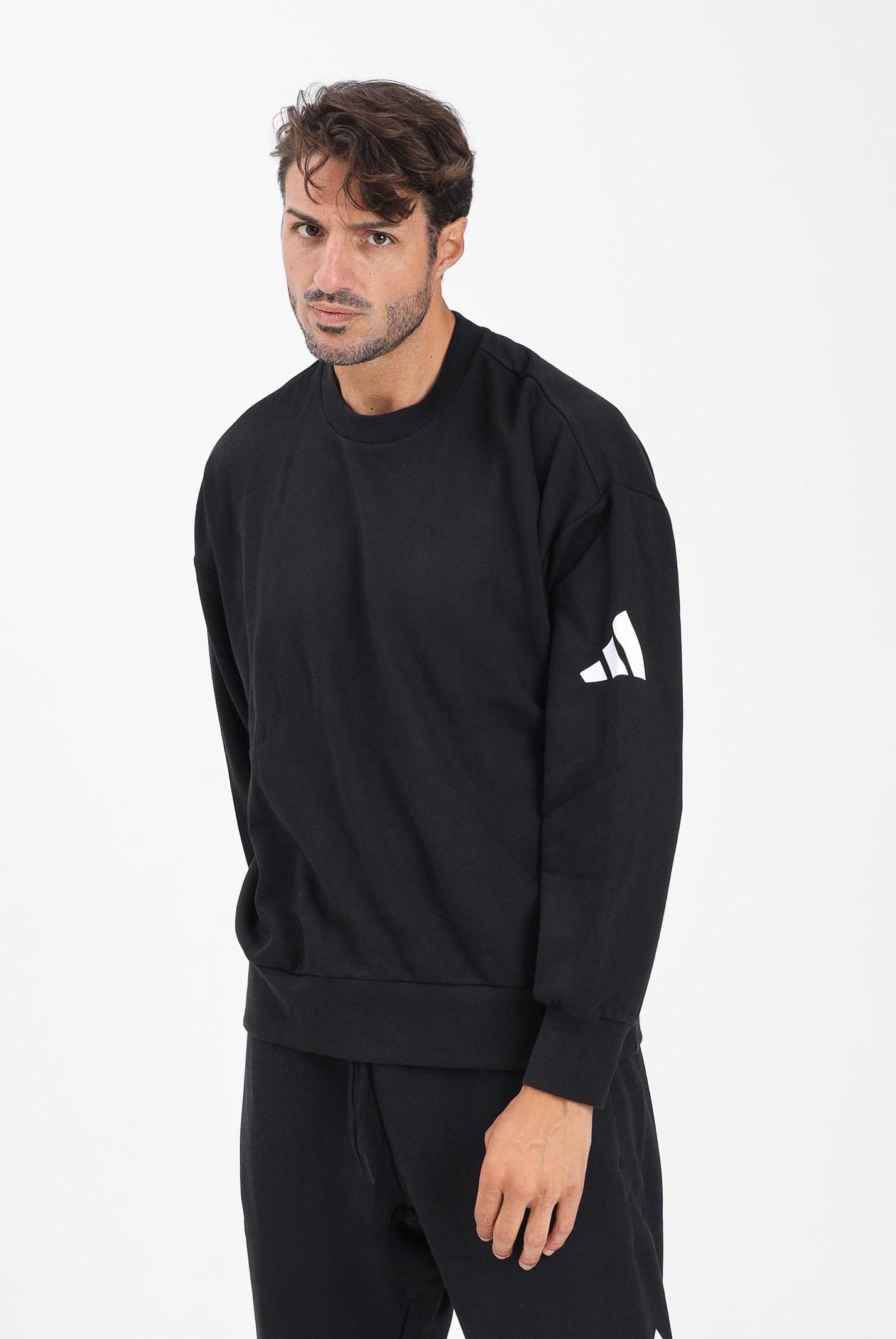 ADIDAS PERFORMANCE Felpa girocollo Essentials Loose Fit 3 Bar Logo nera da uomo JF3542 ADIDAS PERFORMANCE
