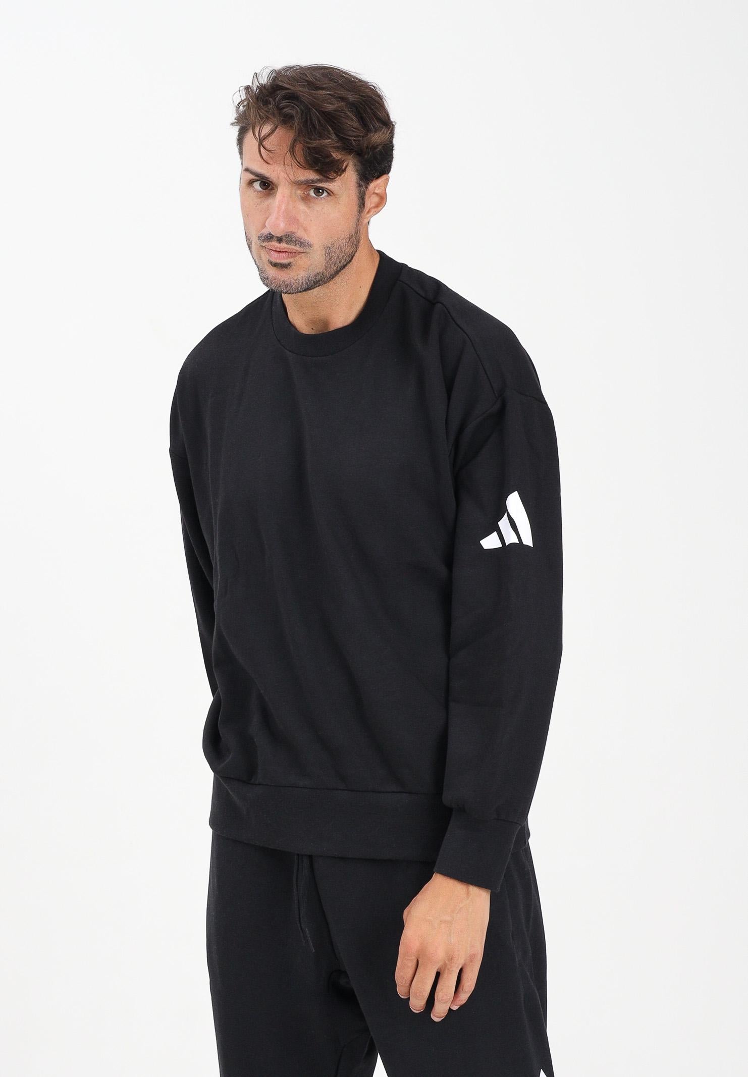 ADIDAS PERFORMANCE Felpa girocollo Essentials Loose Fit 3 Bar Logo nera da uomo JF3542 ADIDAS PERFORMANCE