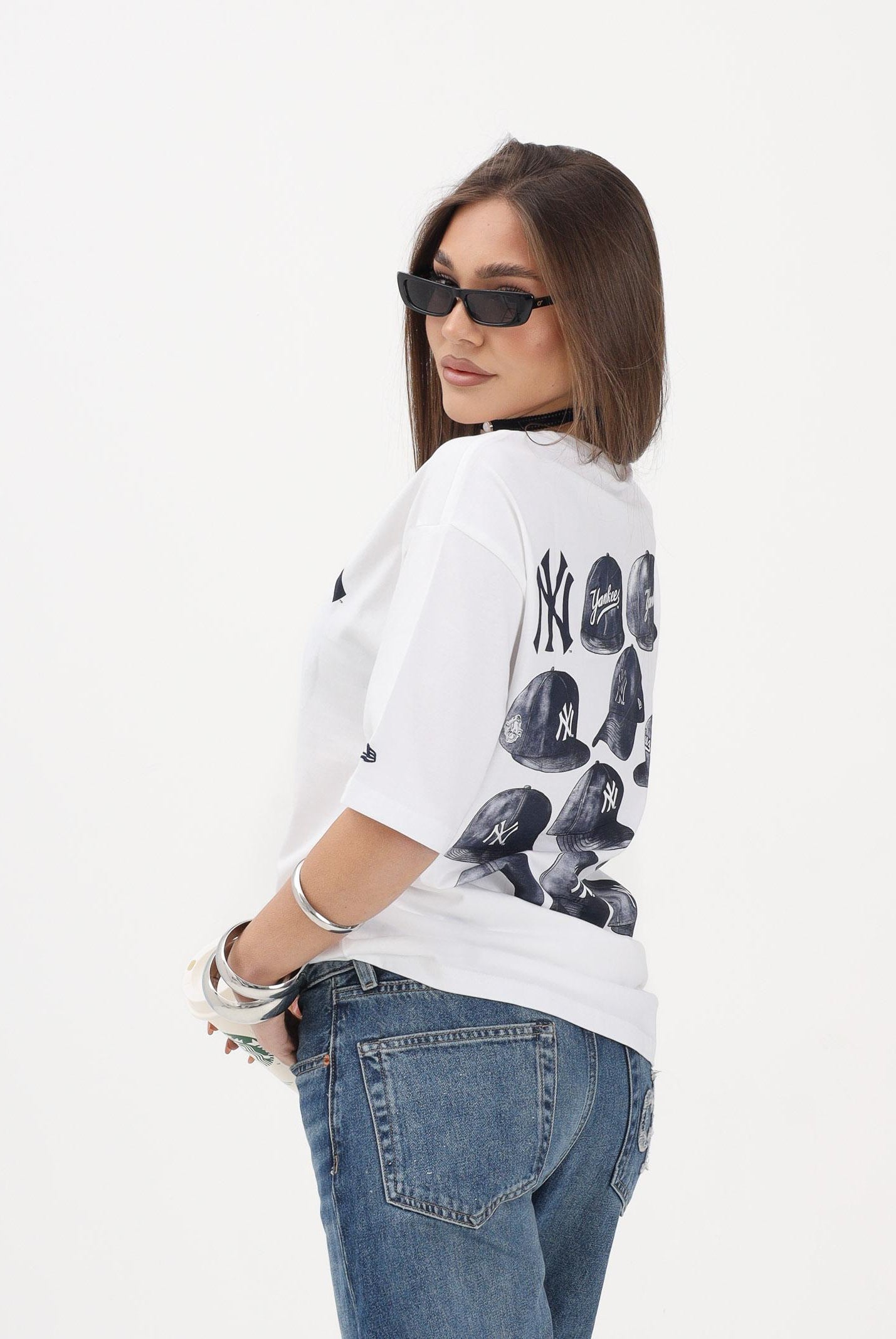 NEW ERA T-shirt a manica corta Oversized New York Yankees MLB Cap Graphic bianca per uomo e donna 60856148 . NEW ERA