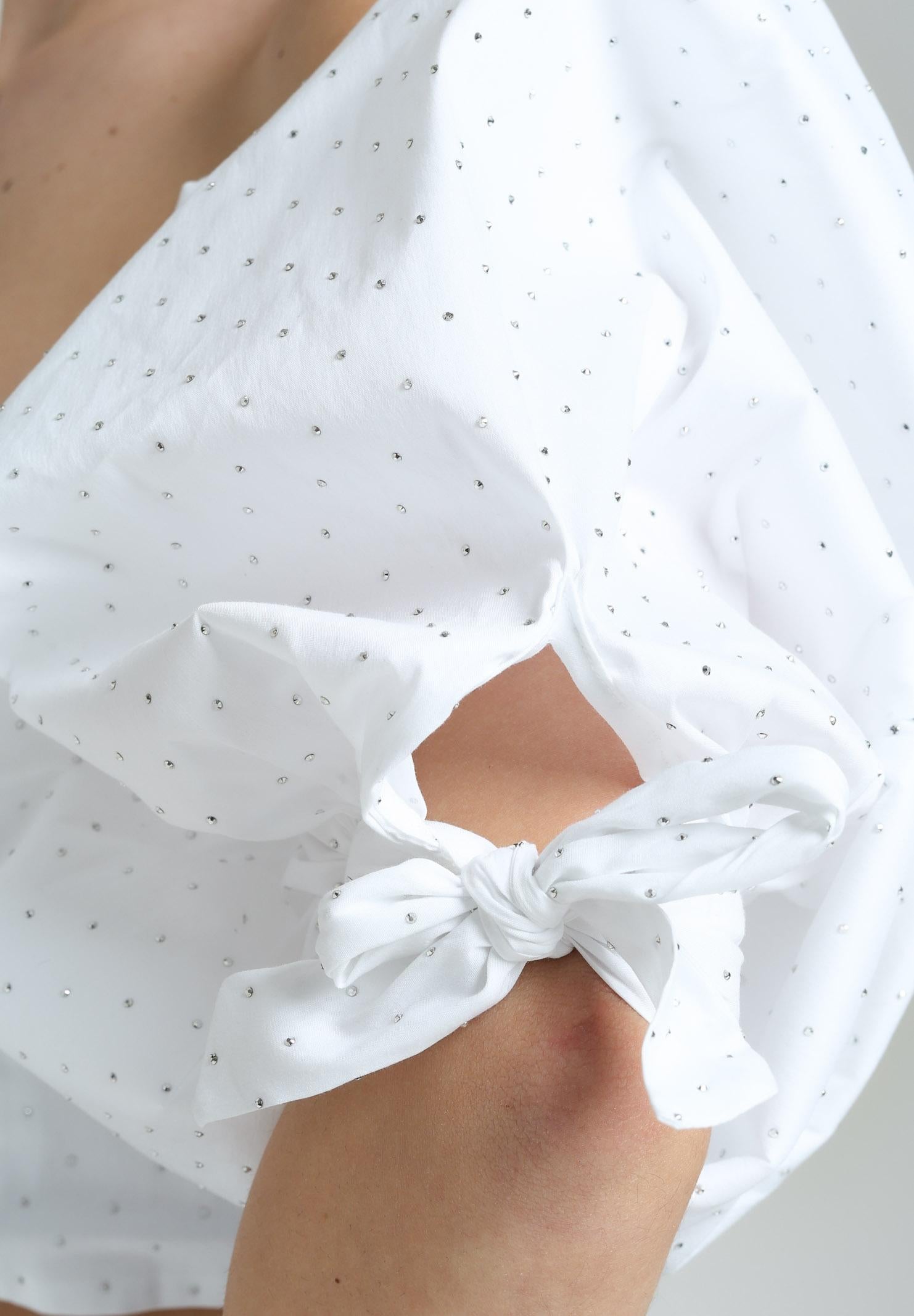 SANTAS Top elegante bianco da donna interamente ricoperto di strass PV2501 BIANCO SANTAS
