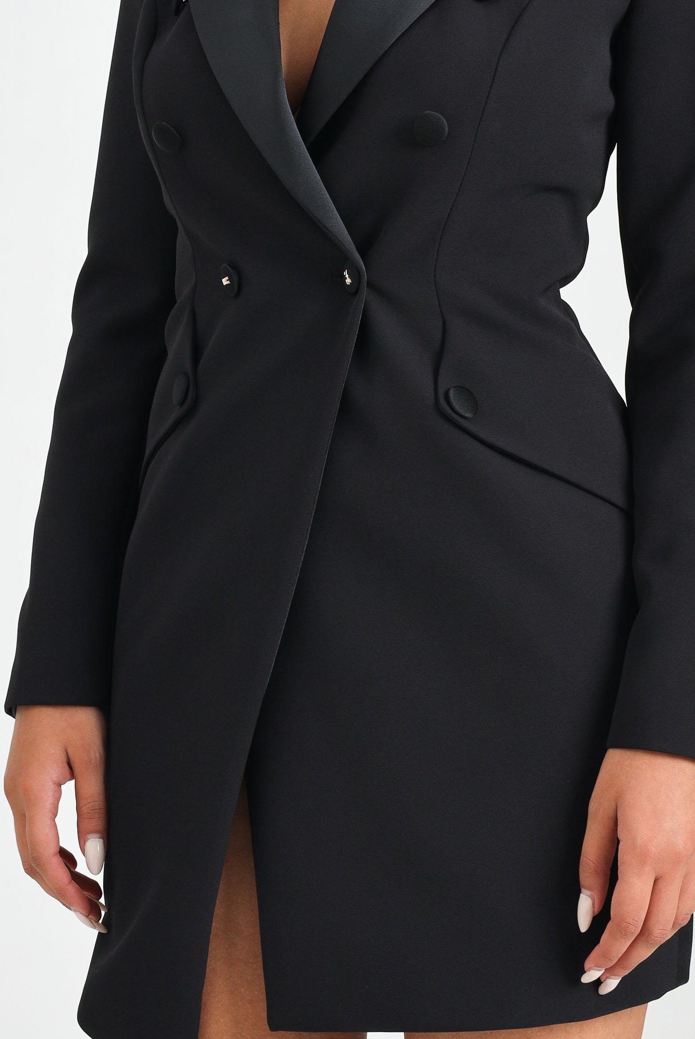 ELISABETTA FRANCHI Abito corto nero da donna con dettagli smoking AB80356E2 110 ELISABETTA FRANCHI