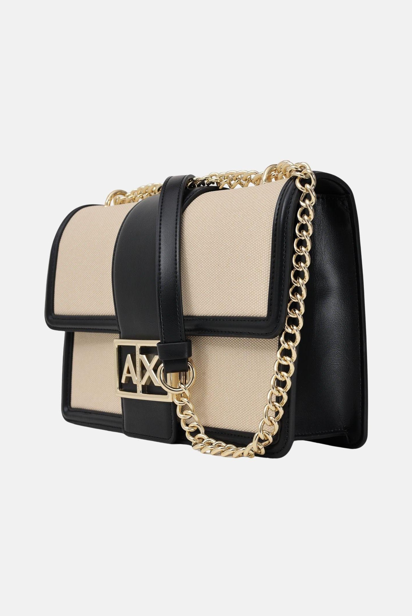 ARMANI EXCHANGE Borsa a tracolla beige e nera da donna con fibbia logo XW000070AF22570 MC479 ARMANI EXCHANGE
