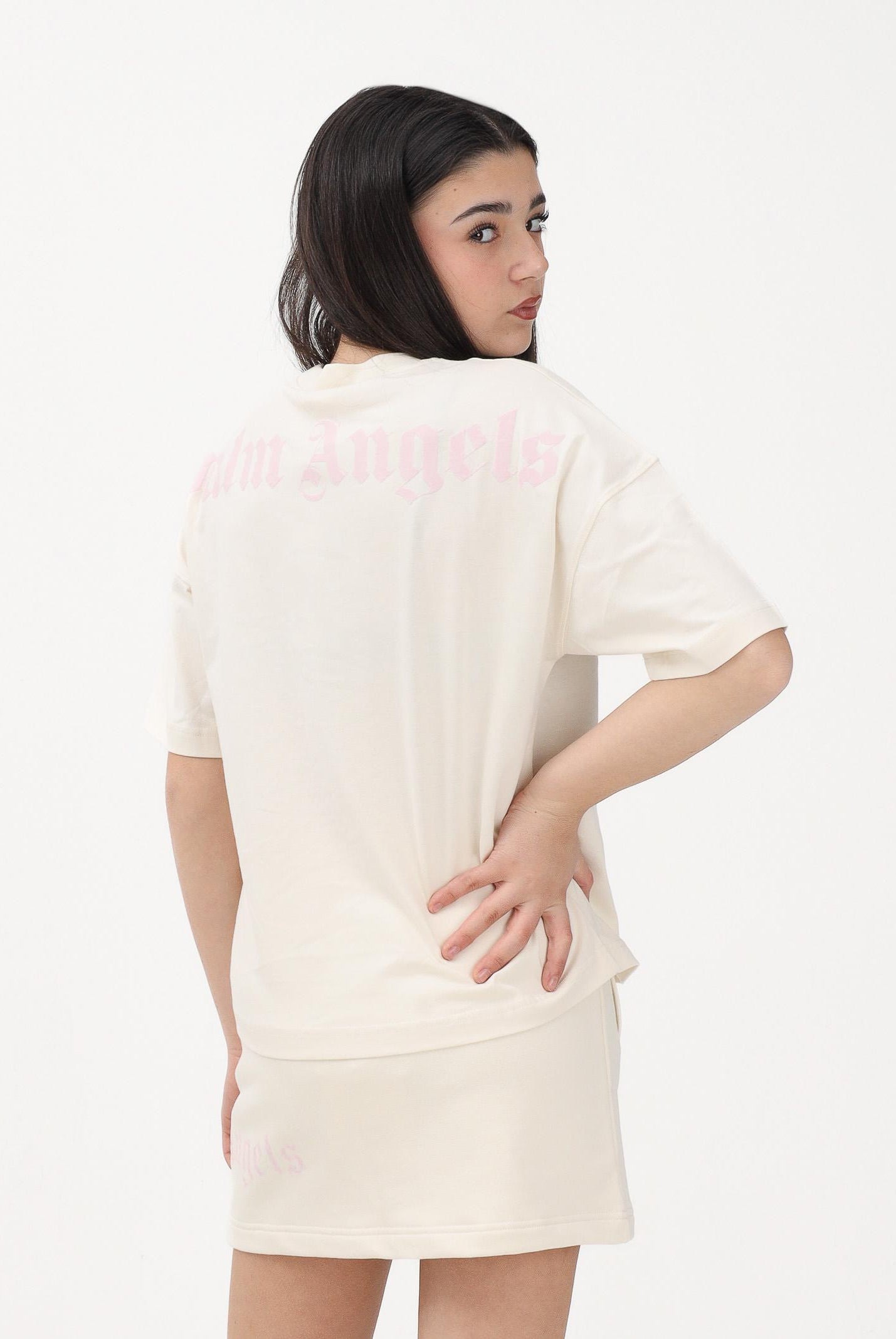 PALM ANGELS T-shirt a manica corta panna per donna, ragazzi e bambini con logo PGAA001S26JER001 002 PALM ANGELS