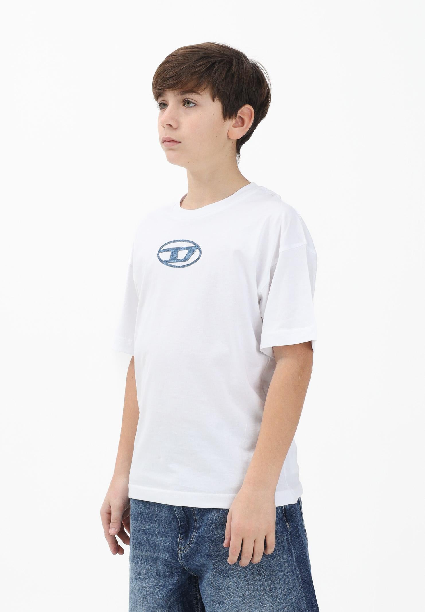 DIESEL T-shirt a manica corta bianca per donna, ragazzi e bambini con logo J025900GRAI K100 DIESEL