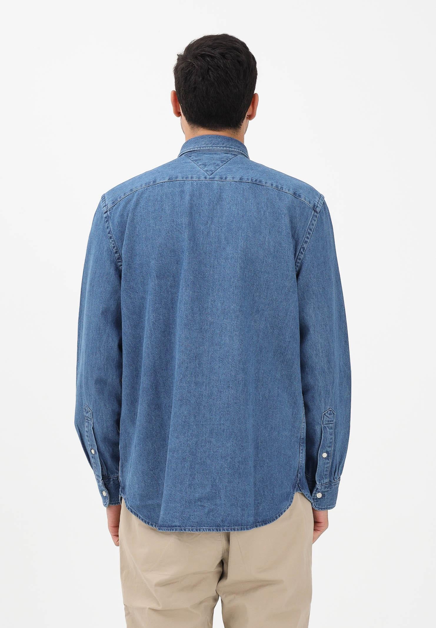 TOMMY HILFIGER Camicia di jeans in denim medio da uomo con logo MW0MW40494 1A4 TOMMY HILFIGER