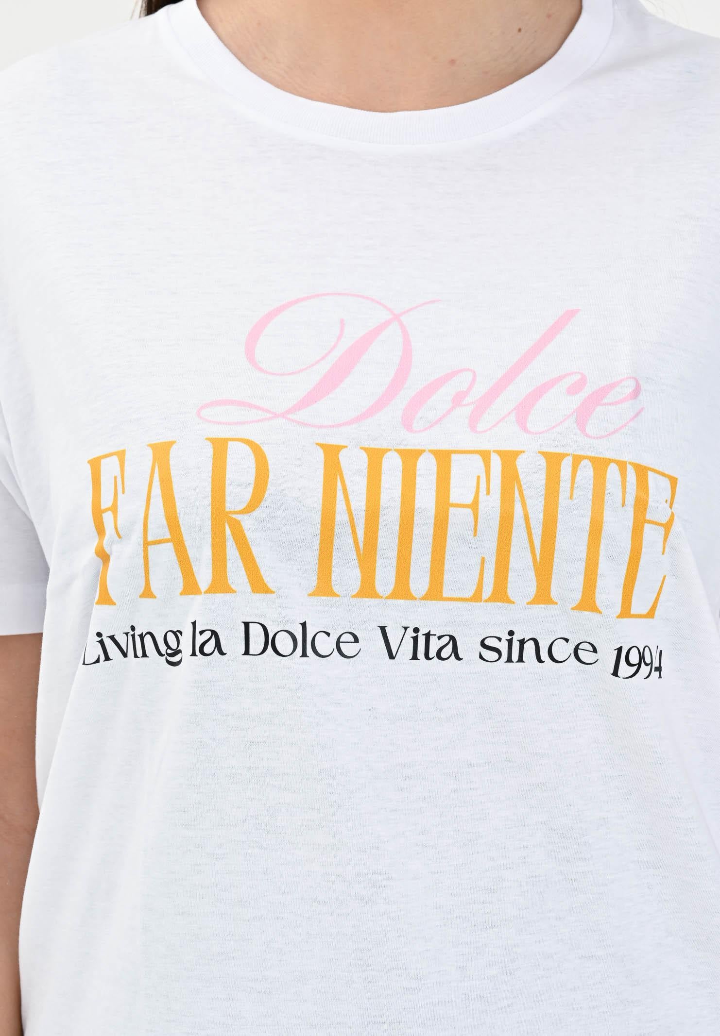 SANTAS T-shirt a manica corta bianca da donna con stampa DOLCEFARNIENTE BIANCO SANTAS