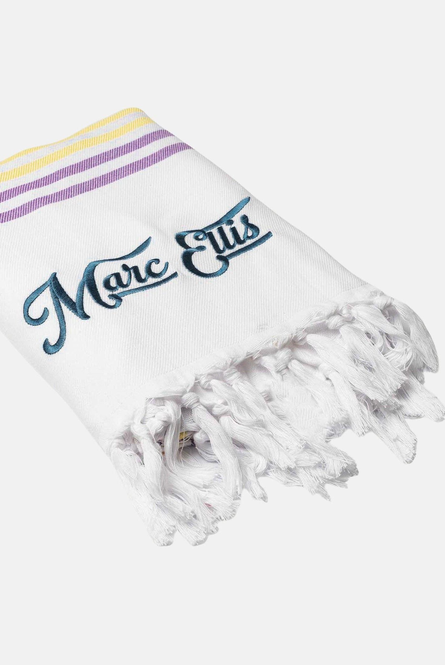 MARC ELLIS Telo mare bianco da donna con frange e logo BEACH-TOWEL 02 MARC ELLIS