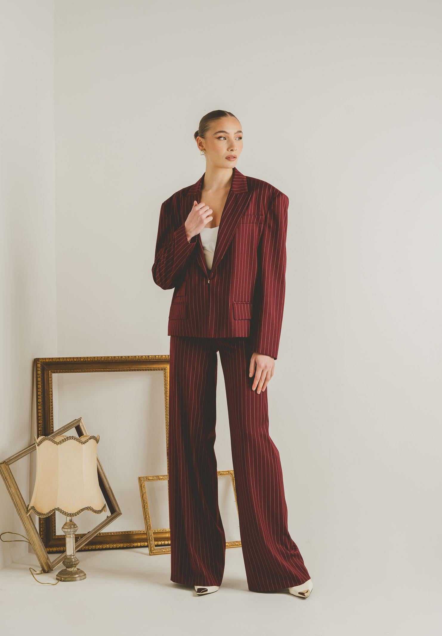 SANTAS Pantalone elegante POUVOIR bordeaux da donna con micro gessatura PV2626 BO SANTAS