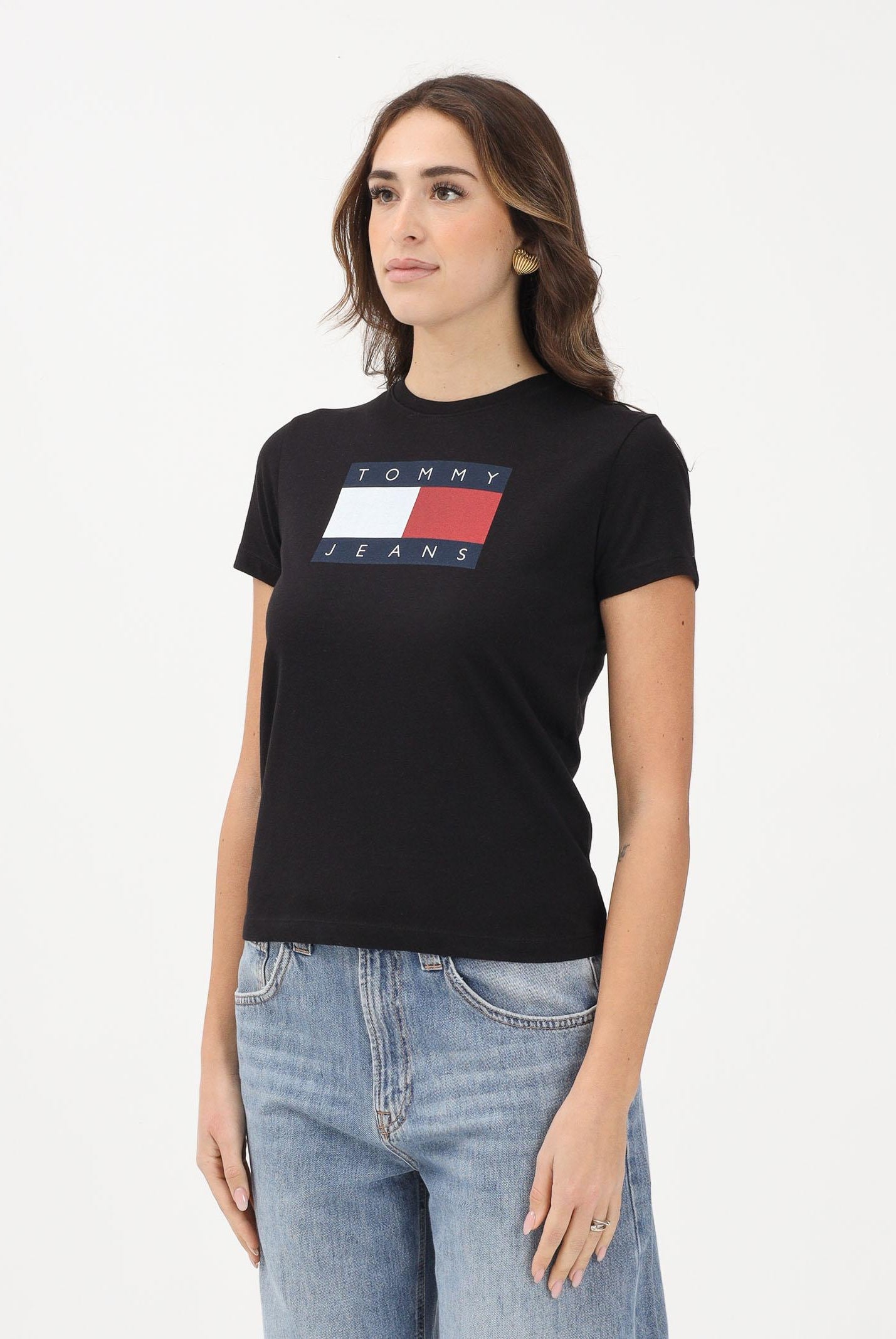 TOMMY JEANS T-shirt a manica corta nera da donna con logo DW0DW22562 BDS TOMMY JEANS