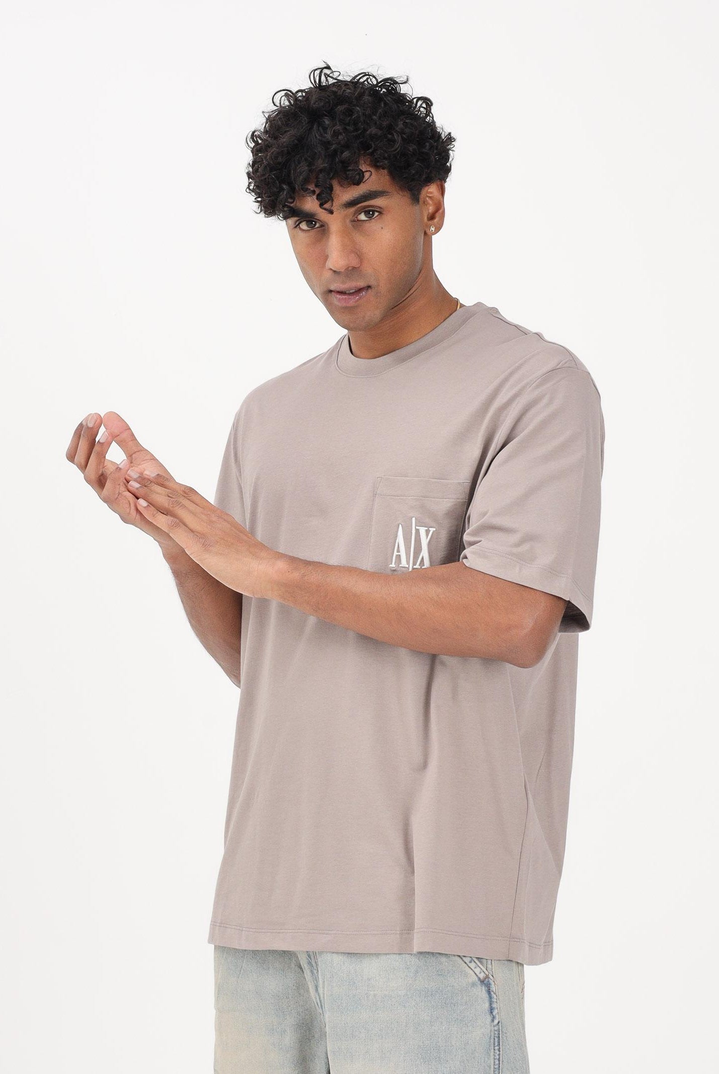ARMANI EXCHANGE T-shirt a manica corta beige da uomo con taschino e logo XM000366AF12308 U6107 ARMANI EXCHANGE