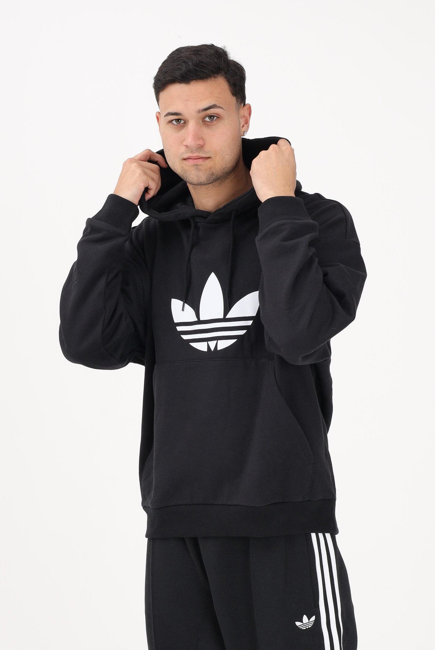 ADIDAS ORIGINALS Felpa con cappuccio Adicolor Trefoil nera da uomo KE0877 . ADIDAS ORIGINALS