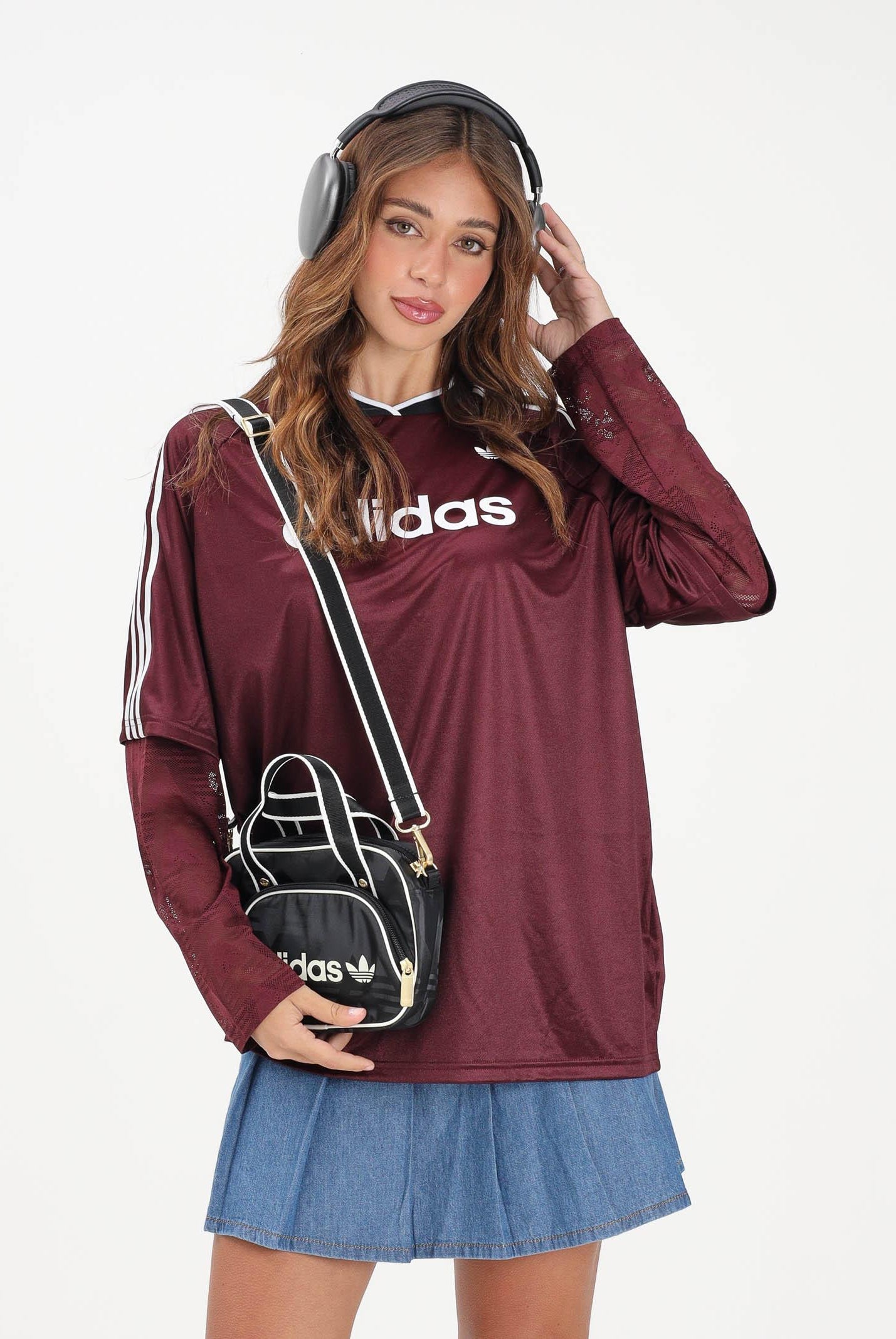 ADIDAS ORIGINALS T-shirt a manica lunga LACE bordeaux da donna KC6432 . ADIDAS ORIGINALS