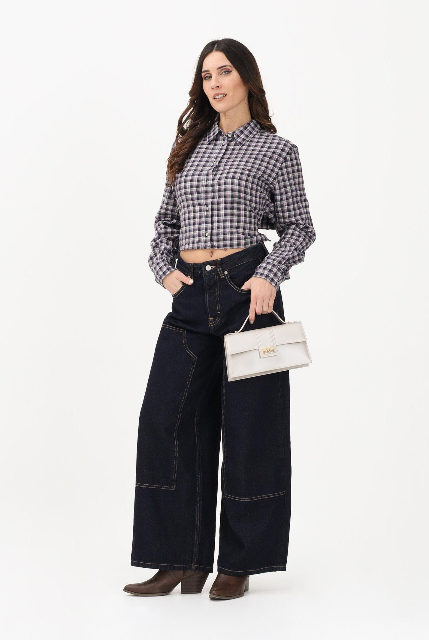 TOMMY JEANS Jeans in denim scuro da donna dal taglio wide leg DW0DW22550 1BK TOMMY JEANS