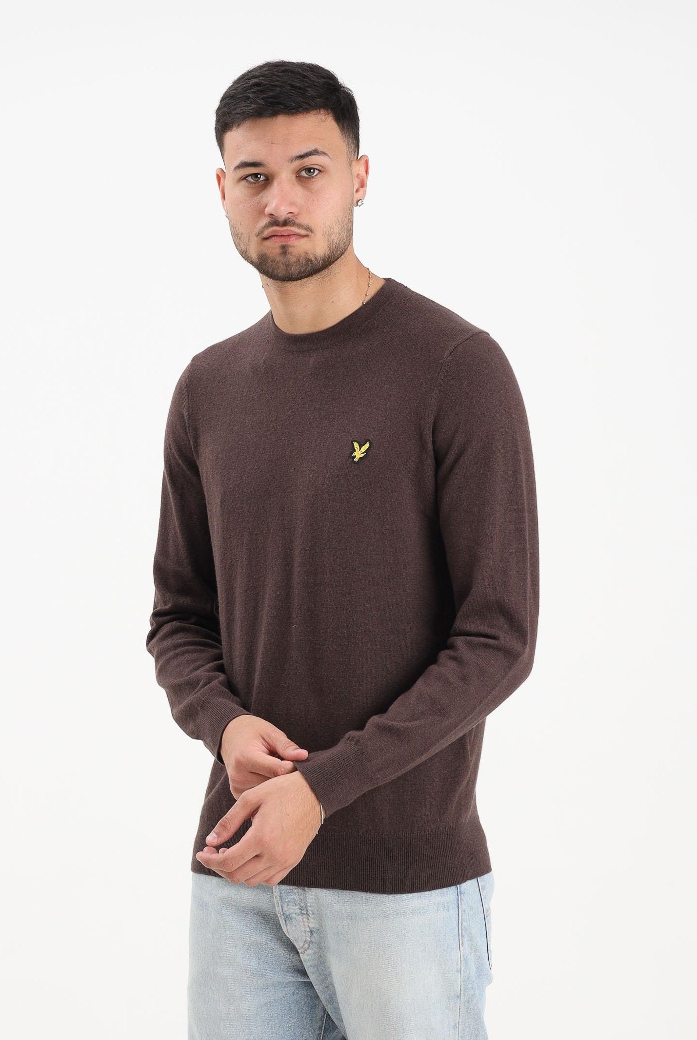 LYLE & SCOTT Maglioncino girocollo marrone da uomo KN2110VC X863 LYLE & SCOTT