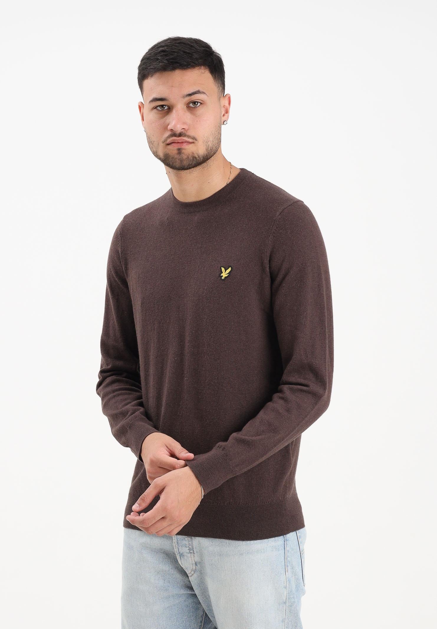 LYLE & SCOTT Maglioncino girocollo marrone da uomo KN2110VC X863 LYLE & SCOTT