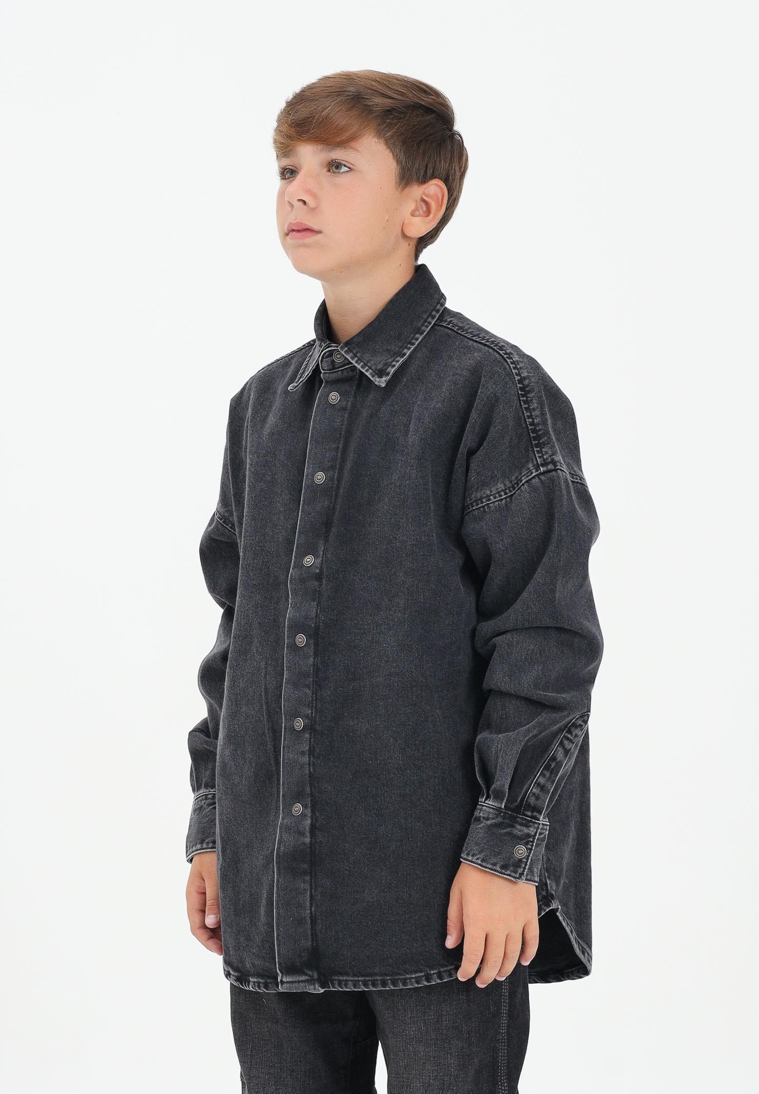 DIESEL Camicia a manica lunga in denim nero per donna, ragazzi e bambini con maxi logo Oval D J02307KXBPT K02 DIESEL