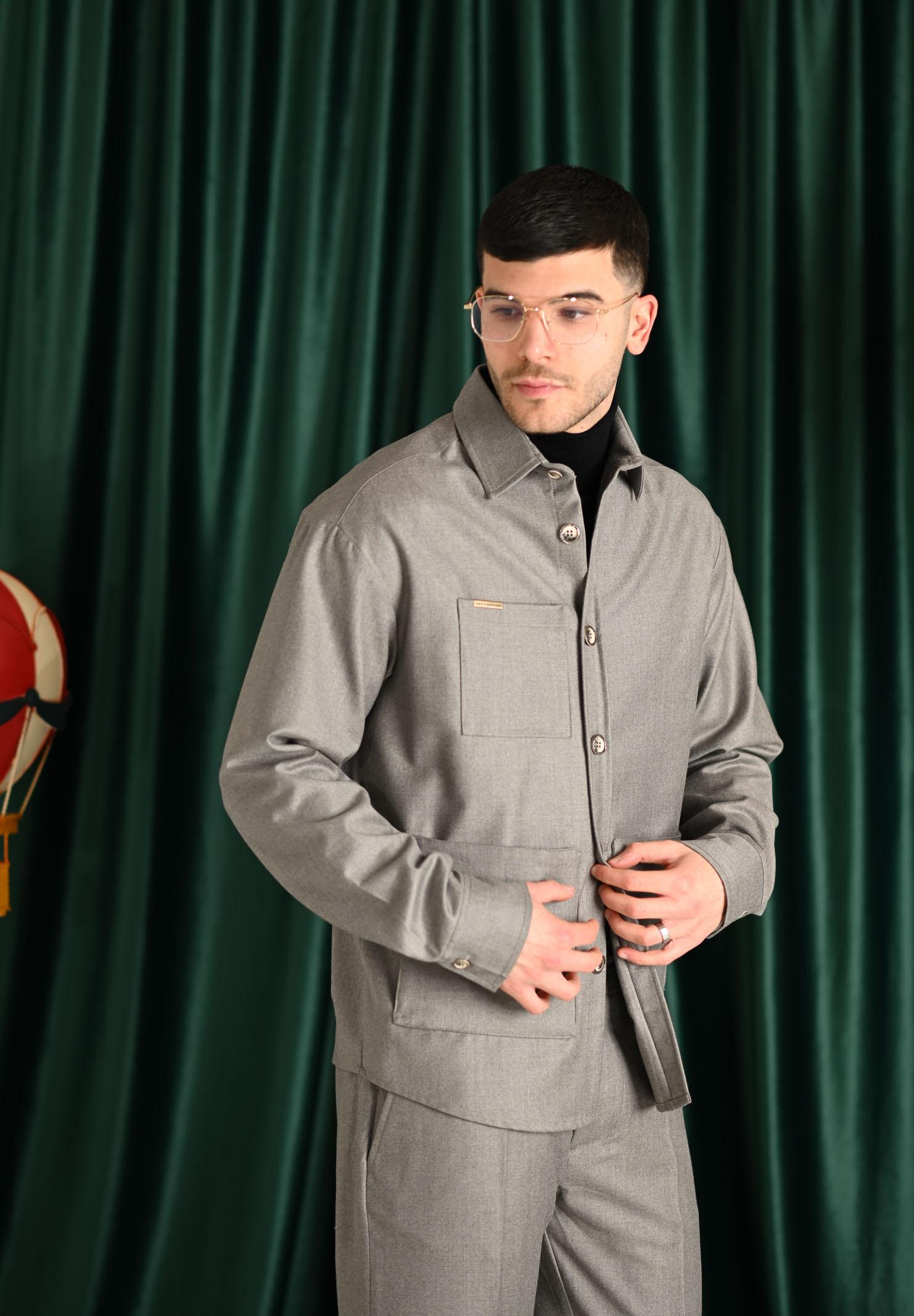 YES LONDON Camicia a manica lunga grigia da uomo XCM7221 BE YES LONDON