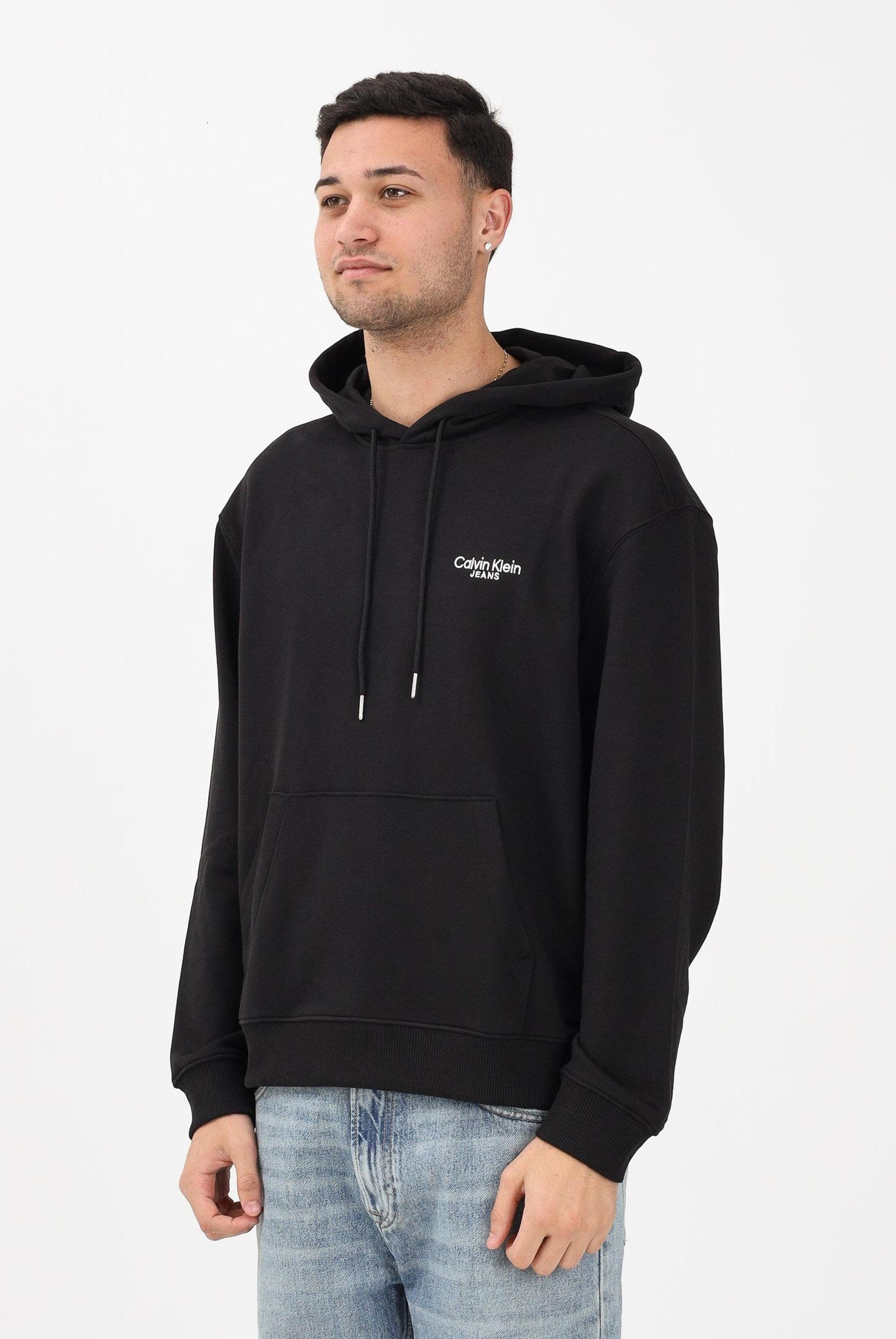 CALVIN KLEIN JEANS Felpa con cappuccio nera da uomo con stampa logo LV04RD002GUB1 . CALVIN KLEIN JEANS