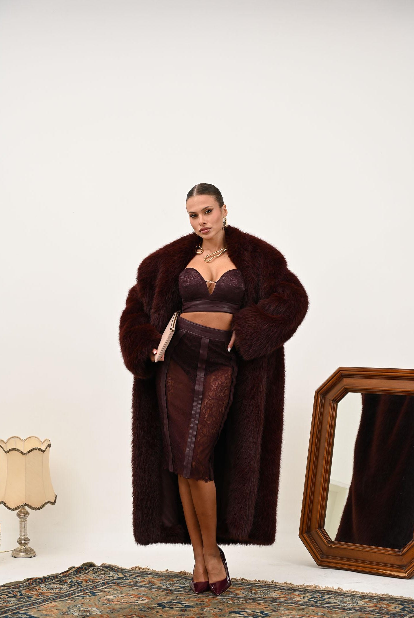 ELISABETTA FRANCHI Corpetto bordeaux da donna in pizzo floreale RG00257E2 EA4 ELISABETTA FRANCHI