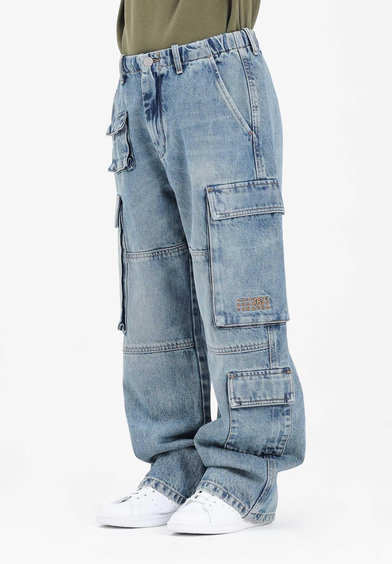 MAISON MARGIELA Jeans cargo in denim chiaro per donna, ragazzi e bambini con Numeric logo ricamato M60793MM05V M601 MAISON MARGIELA
