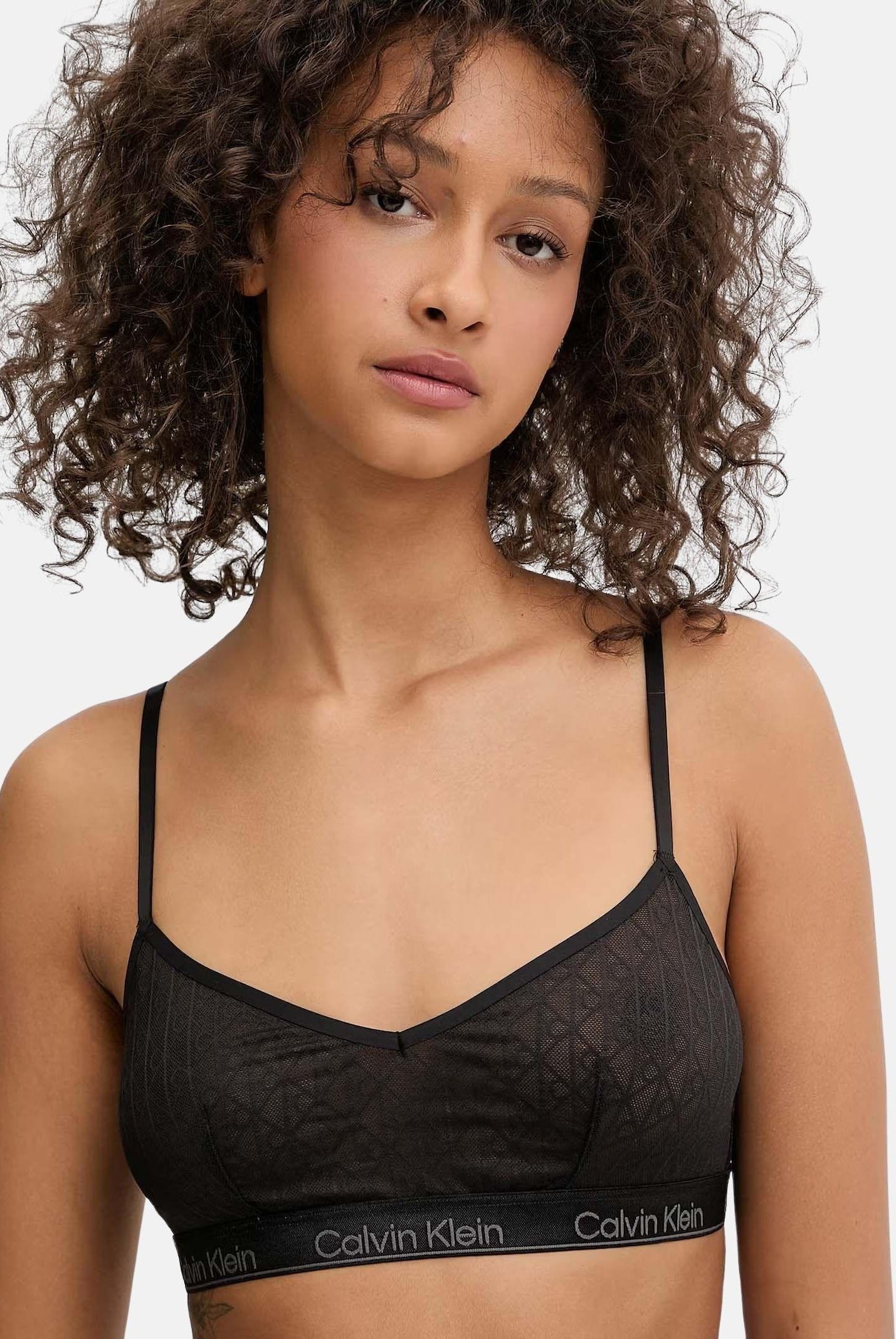 CALVIN KLEIN Bralette nera da donna semi-trasparente con logo LV00QF8871 UB1 CALVIN KLEIN