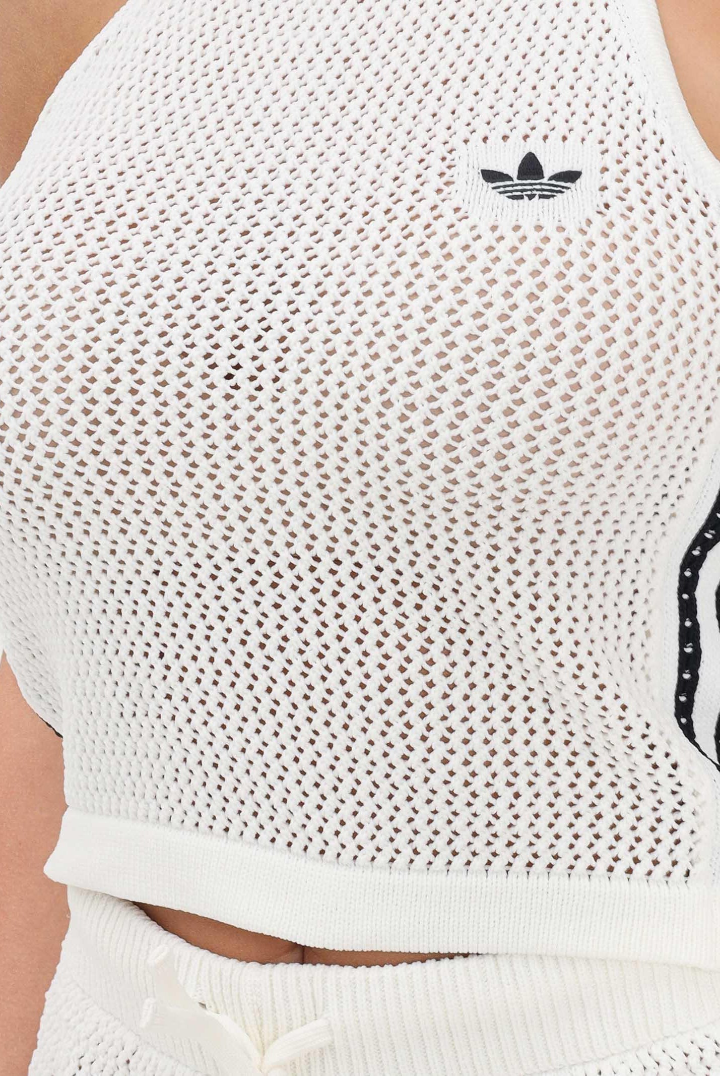 ADIDAS ORIGINALS Top bianco da donna lavorato all'uncinetto KC6485 . ADIDAS ORIGINALS